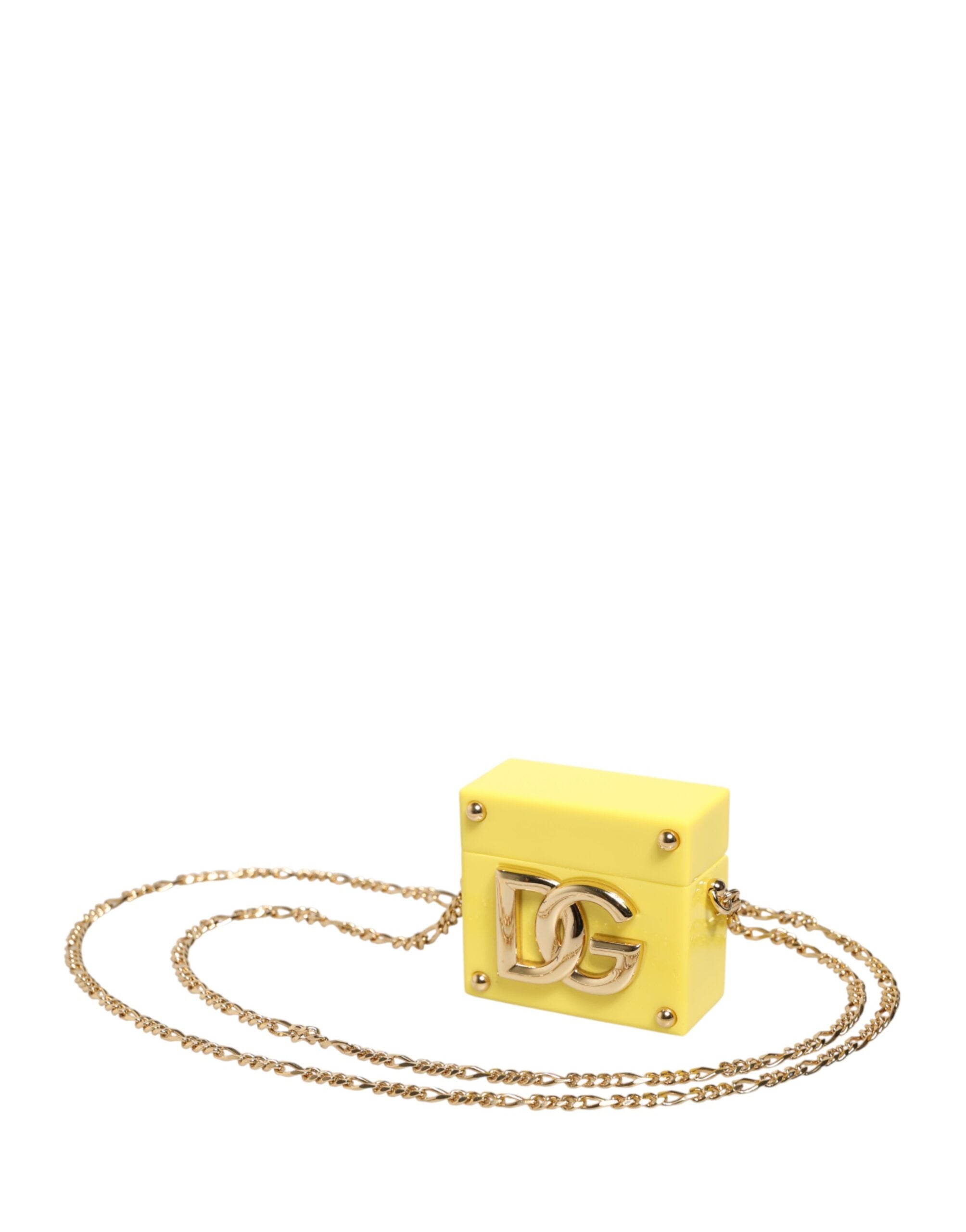 Dolce & Gabbana Yellow DG Logo Plaque Cover Gold Chain Airpods Women's Case