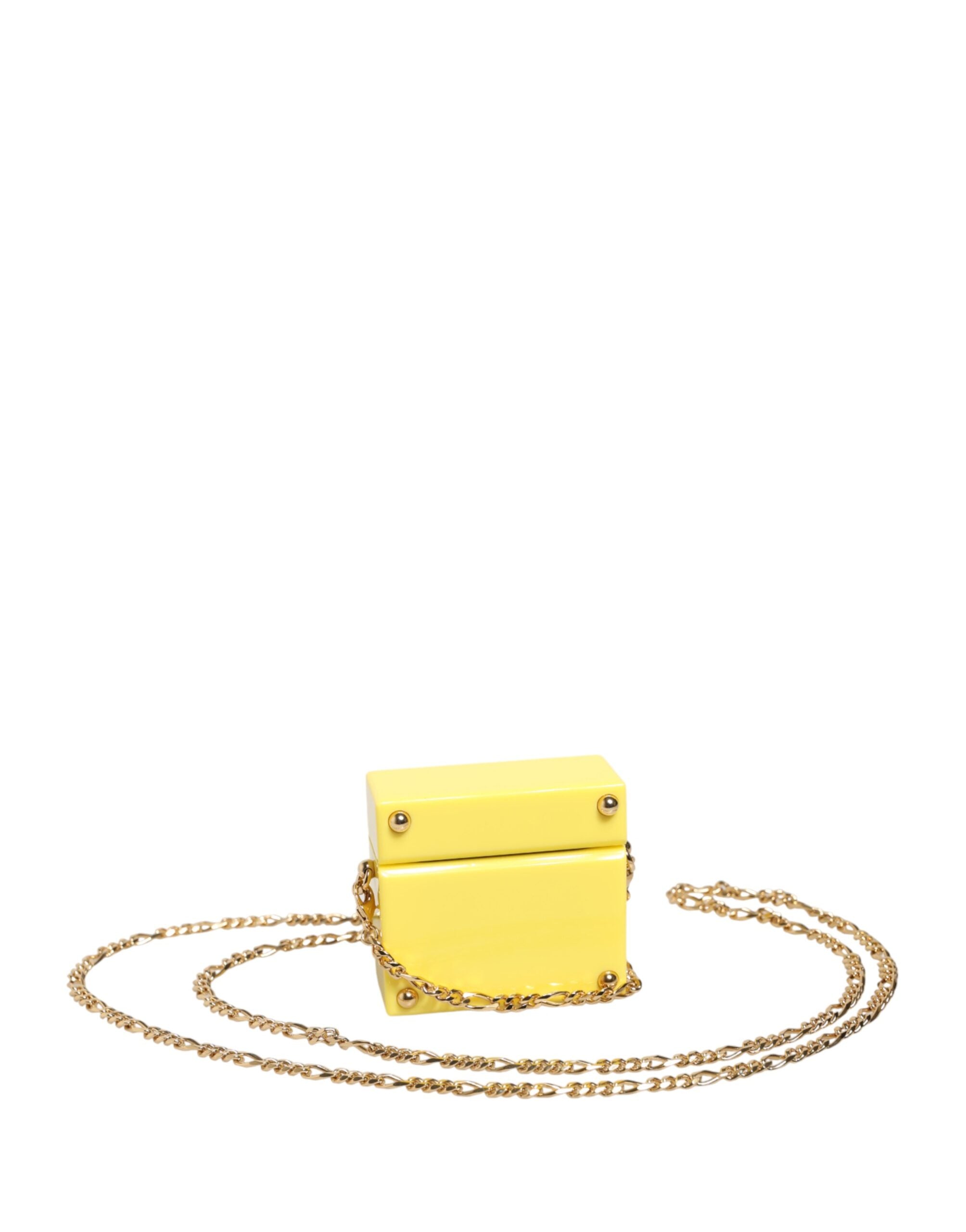 Dolce & Gabbana Yellow DG Logo Plaque Cover Gold Chain Airpods Women's Case
