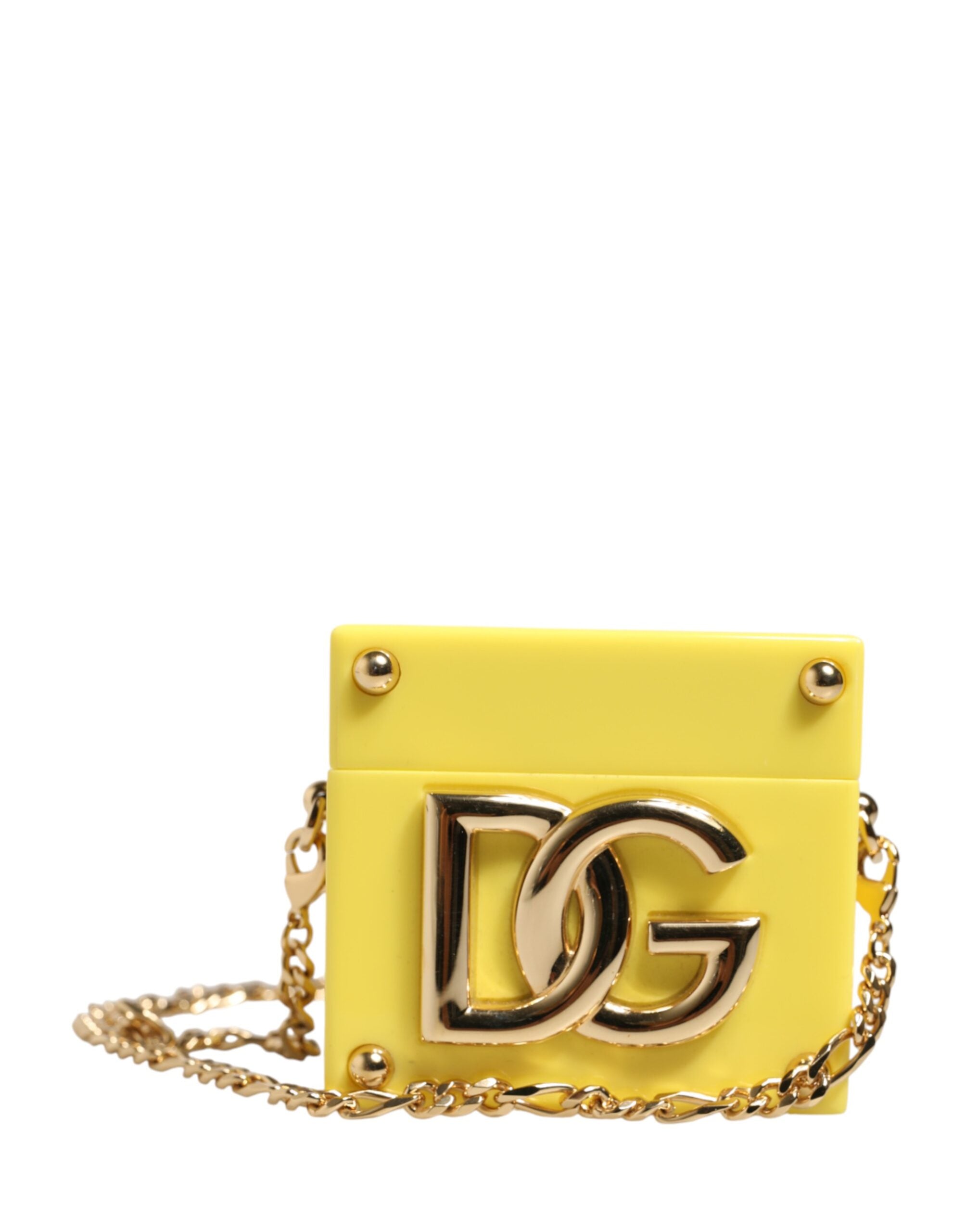 Dolce & Gabbana Yellow DG Logo Plaque Cover Gold Chain Airpods Women's Case
