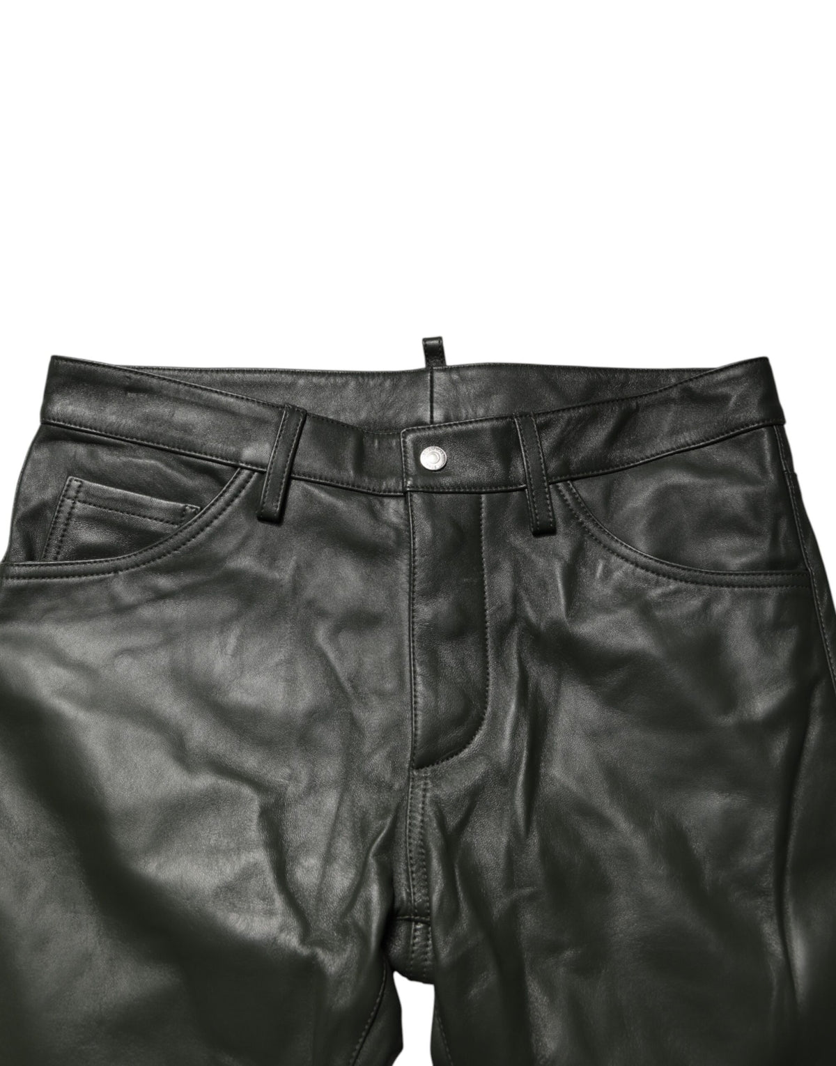Dsquared² Black Full Grain Leather Mid Waist Trouser Men's Pants