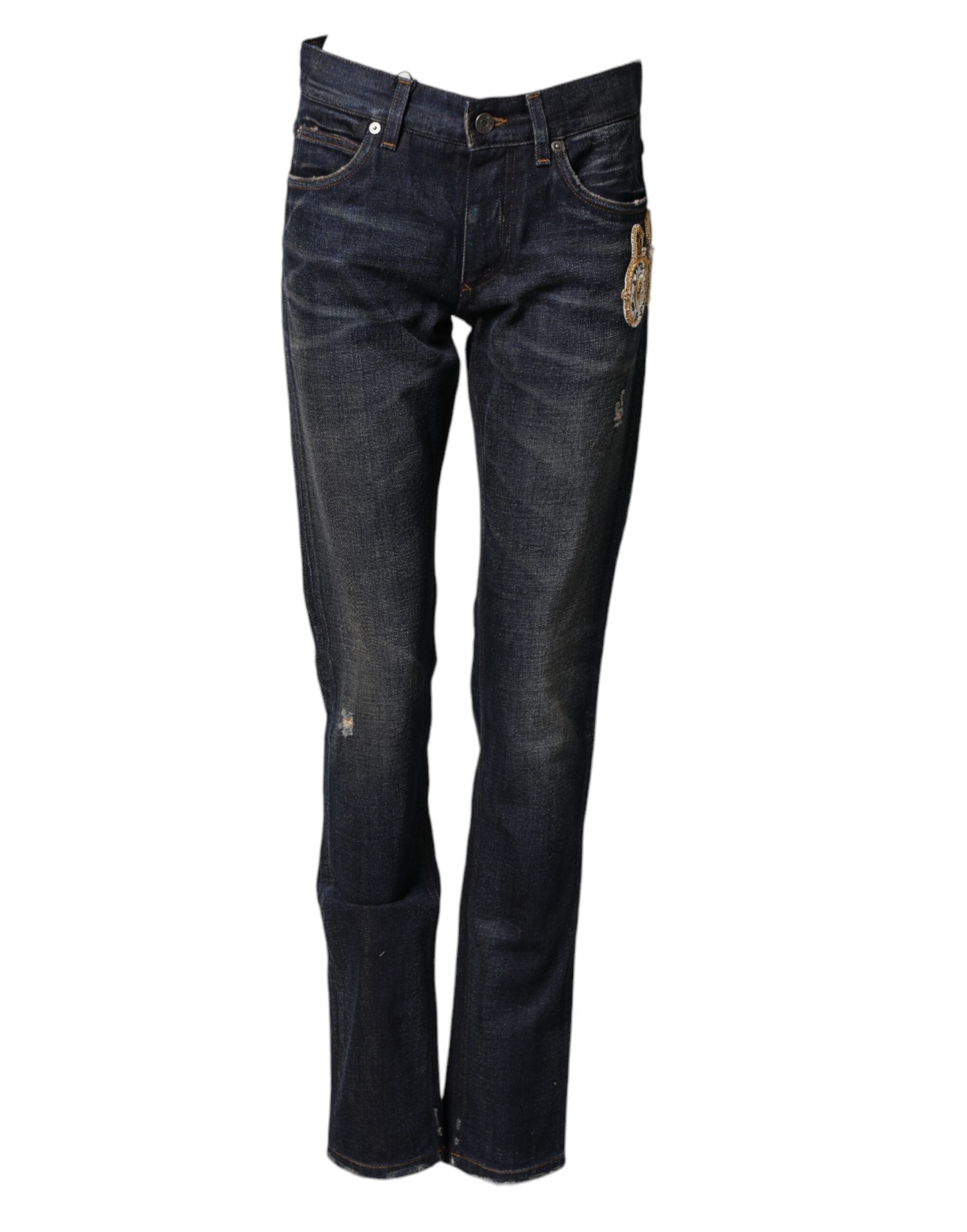 Dolce & Gabbana Dark Blue Watch GOLD Men Skinny Denim Men's Jeans
