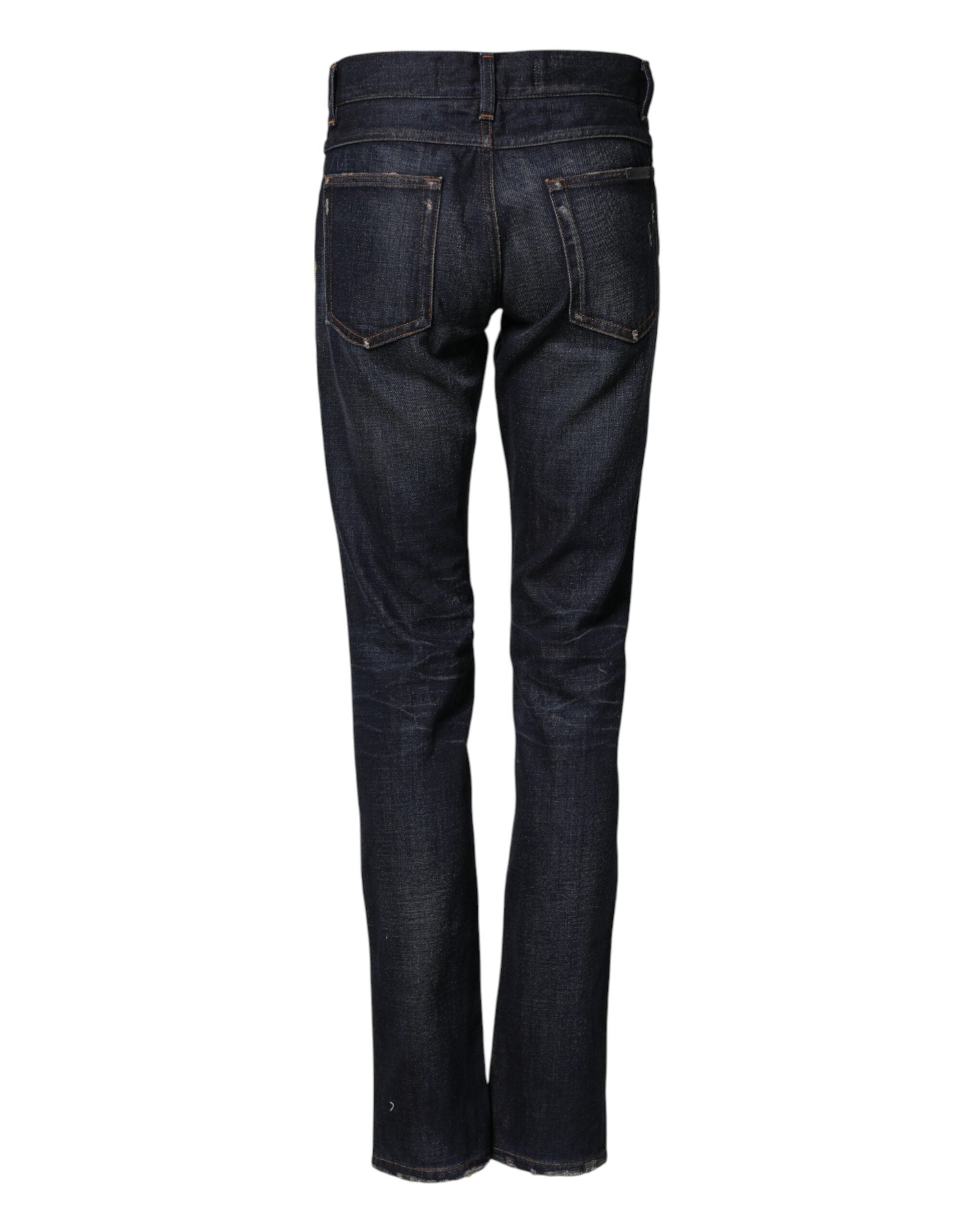 Dolce & Gabbana Dark Blue Watch GOLD Men Skinny Denim Men's Jeans