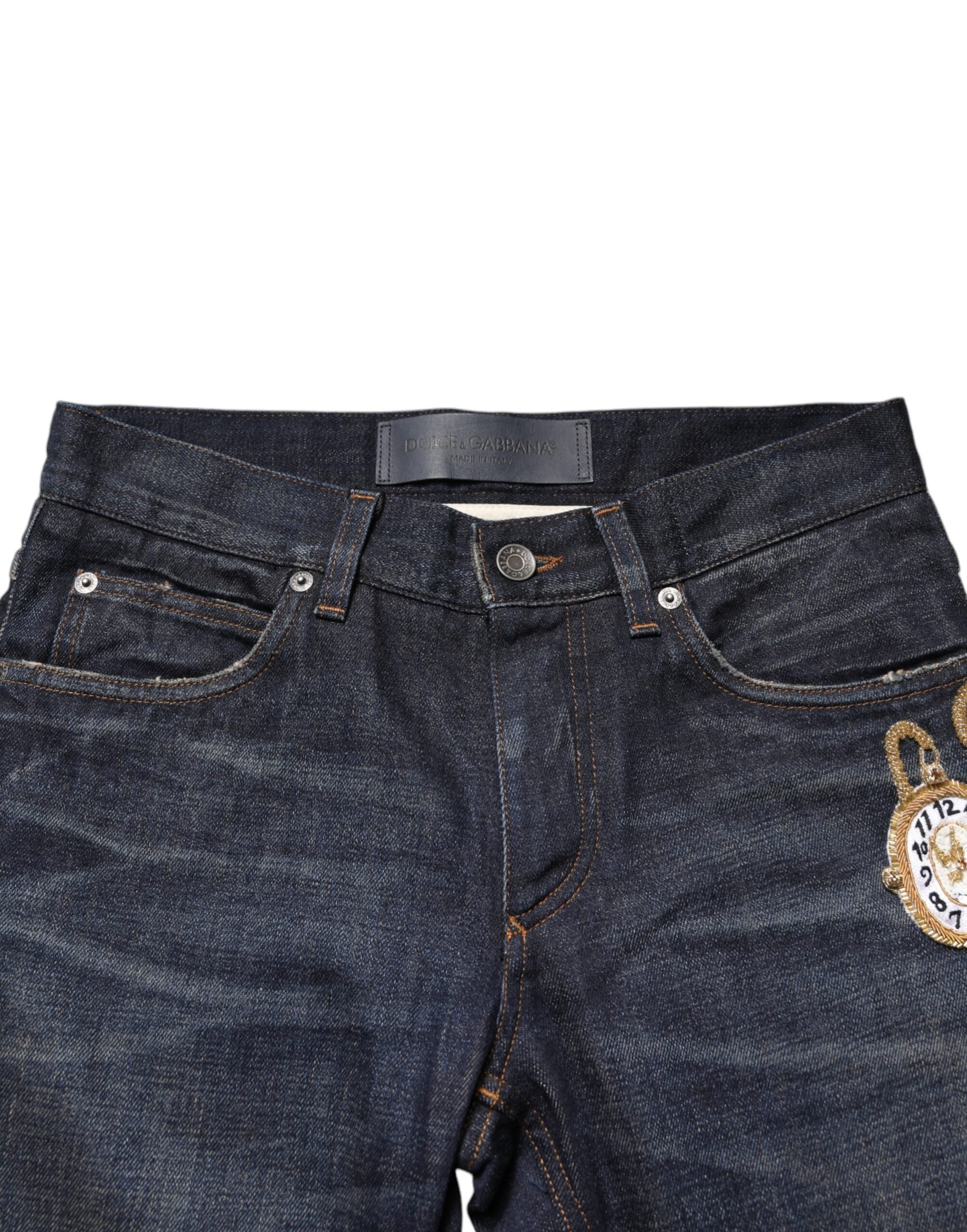 Dolce & Gabbana Dark Blue Watch GOLD Men Skinny Denim Men's Jeans