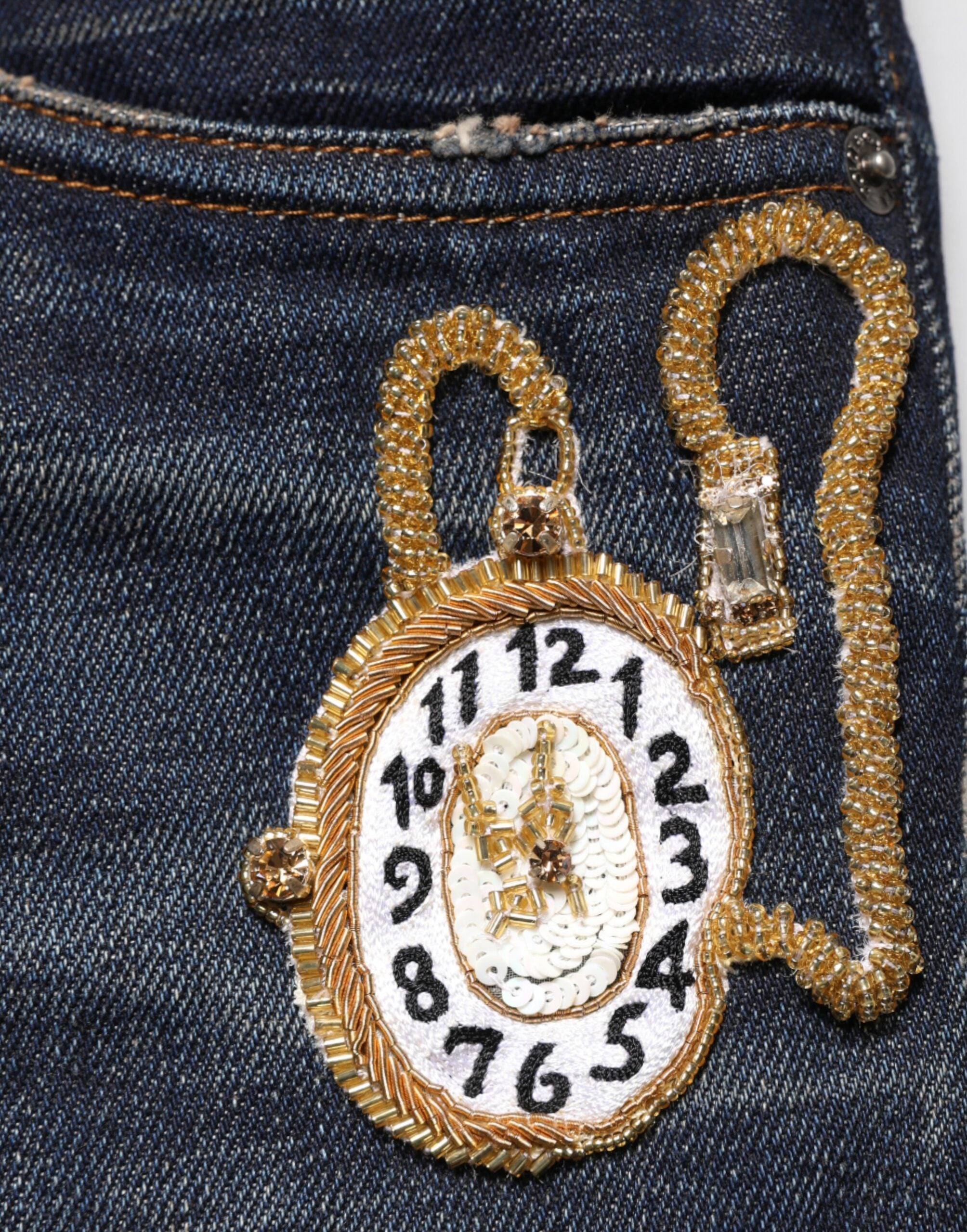 Dolce & Gabbana Dark Blue Watch GOLD Men Skinny Denim Men's Jeans