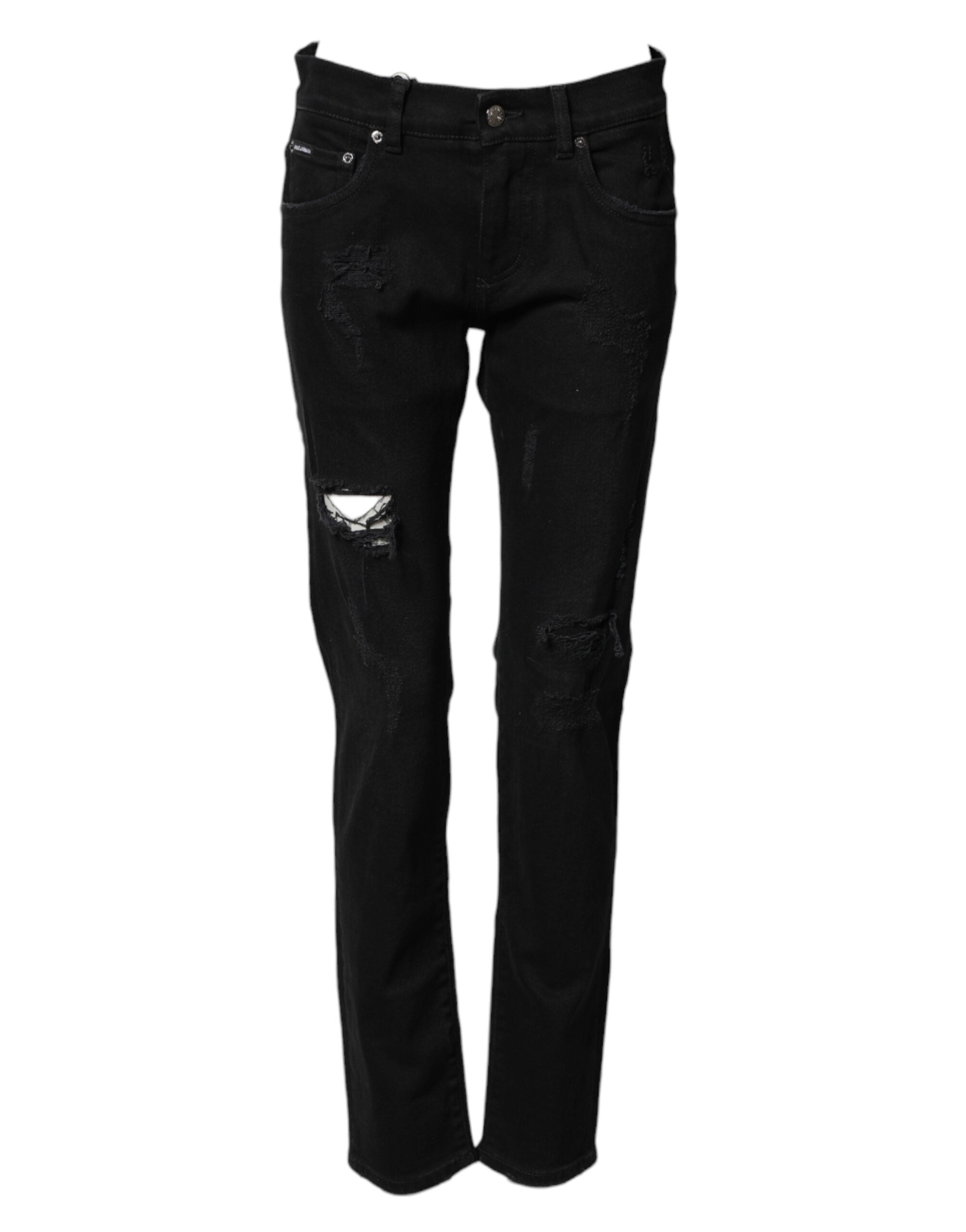 Dolce & Gabbana Black Tattered Cotton Men Skinny Denim Men's Jeans