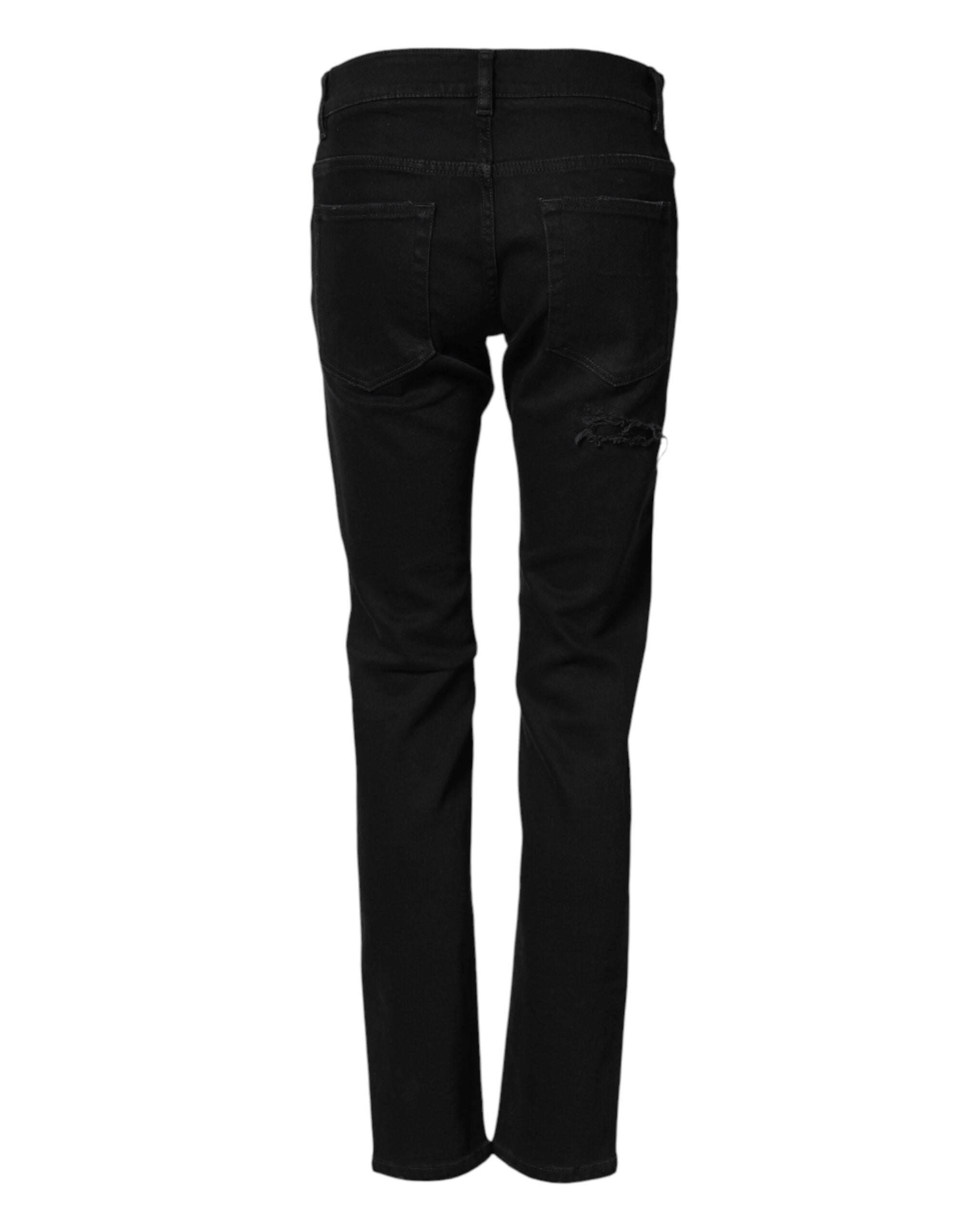 Dolce & Gabbana Black Tattered Cotton Men Skinny Denim Men's Jeans