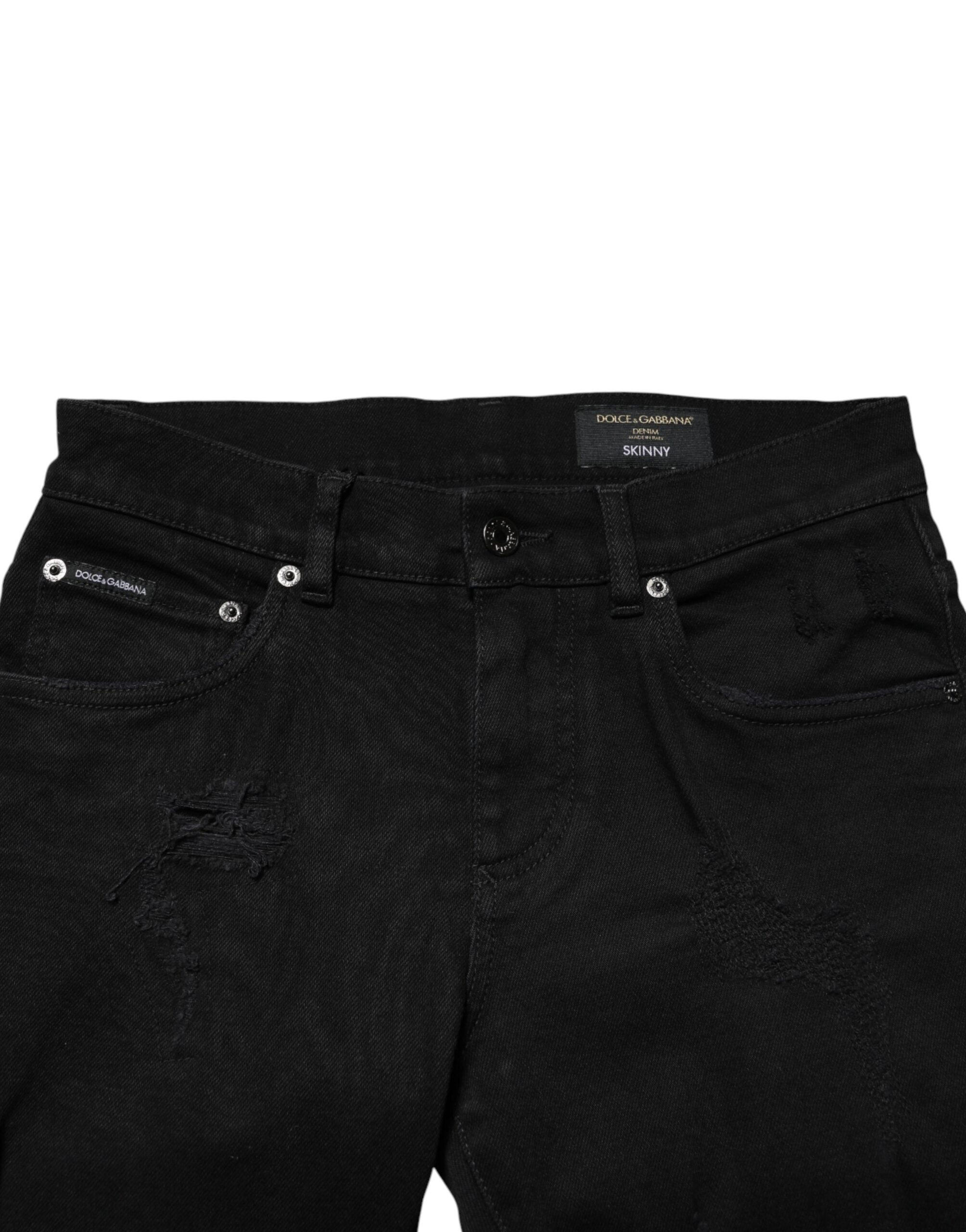 Dolce & Gabbana Black Tattered Cotton Men Skinny Denim Men's Jeans