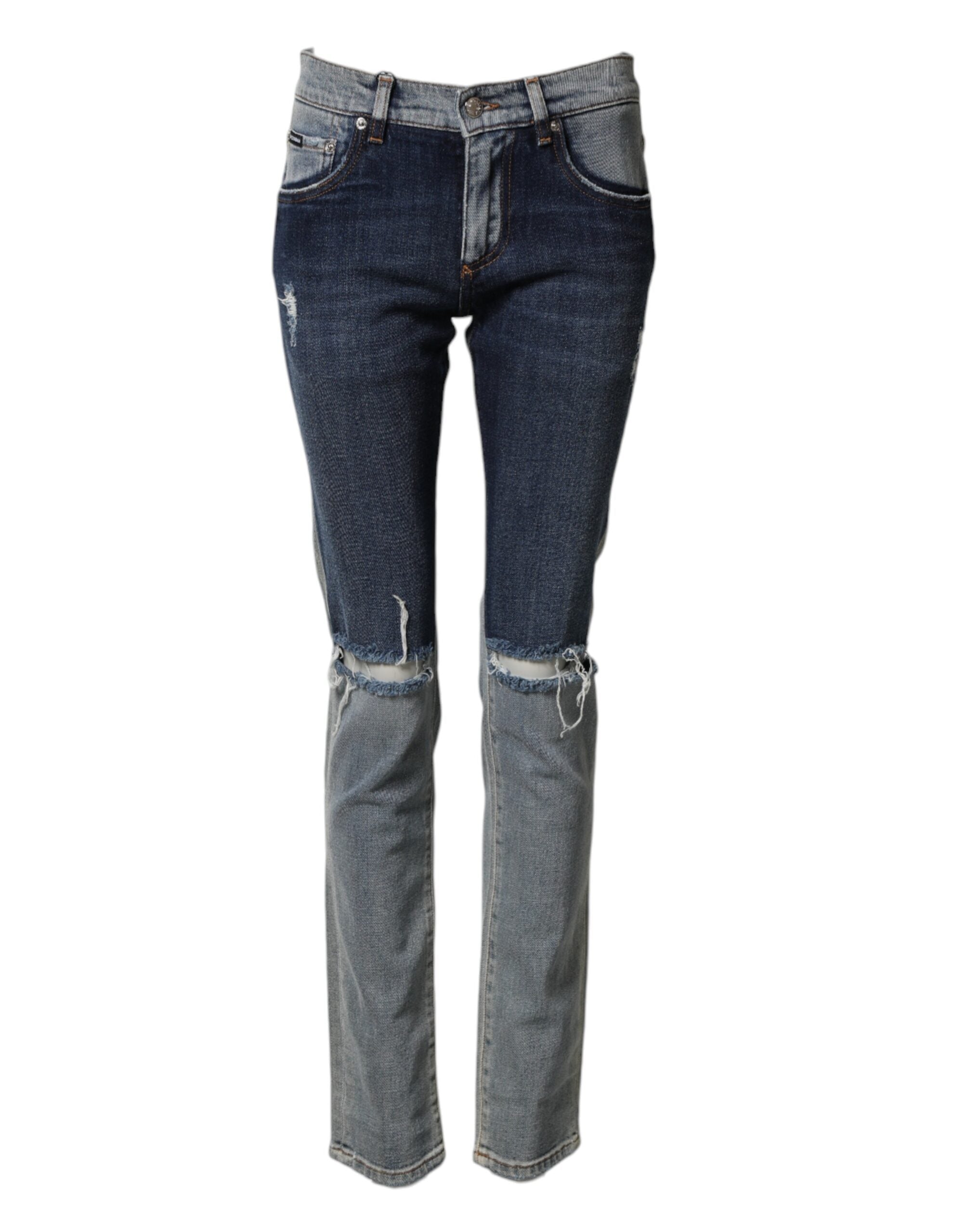 Dolce & Gabbana Blue Two Tone Cotton Men Skinny Denim Men's Jeans