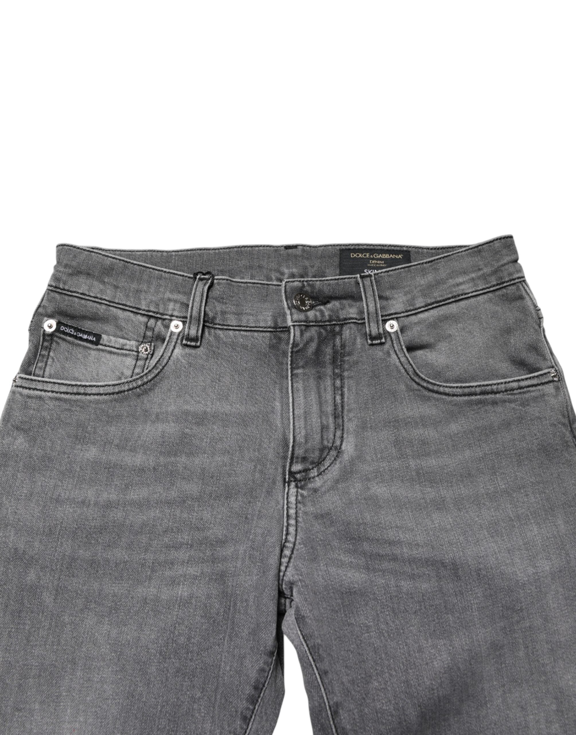 Dolce & Gabbana Gray Cotton Mid Waist Skinny Denim Men's Jeans