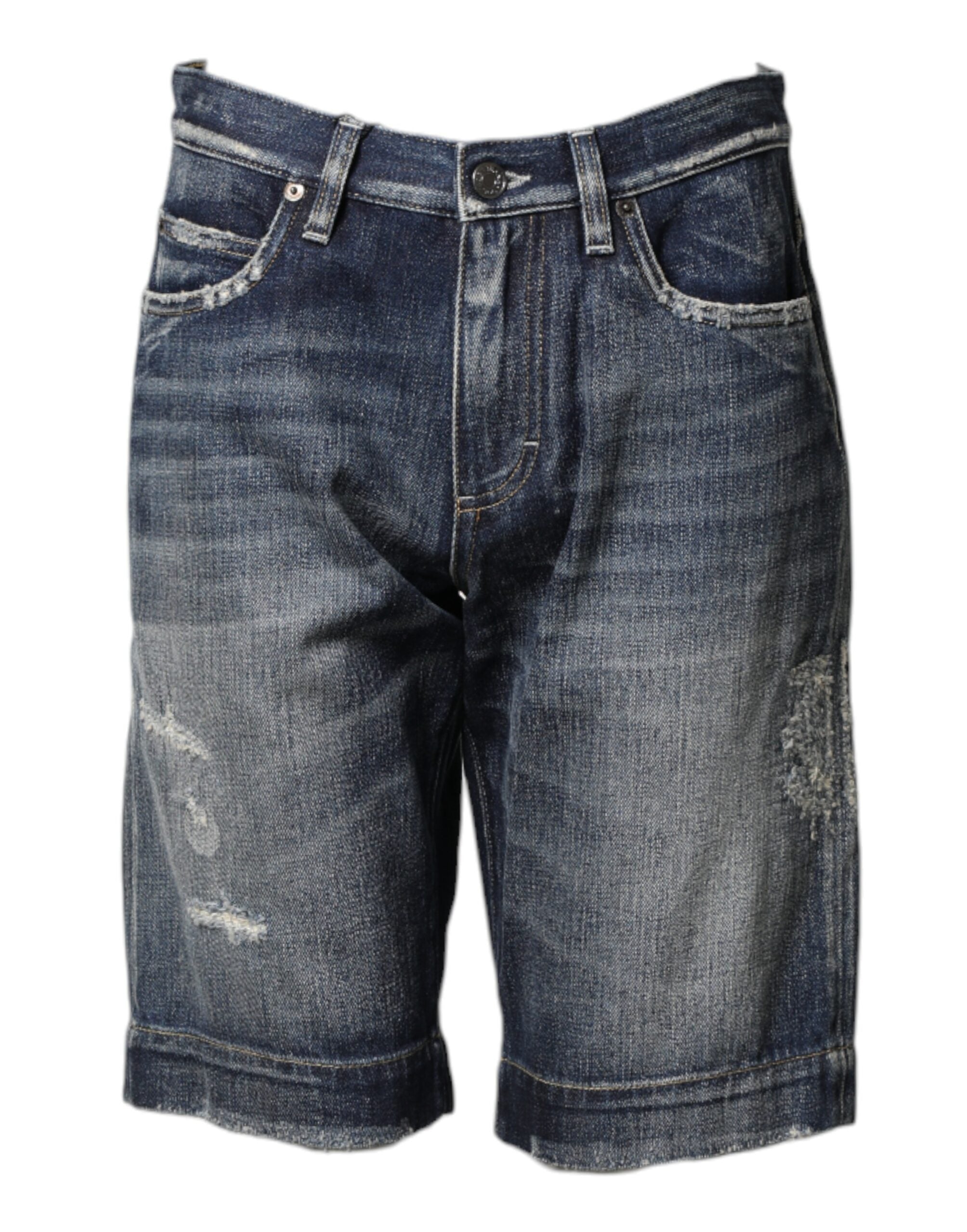 Dolce & Gabbana Blue Cotton Distressed Denim Bermuda Men's Shorts