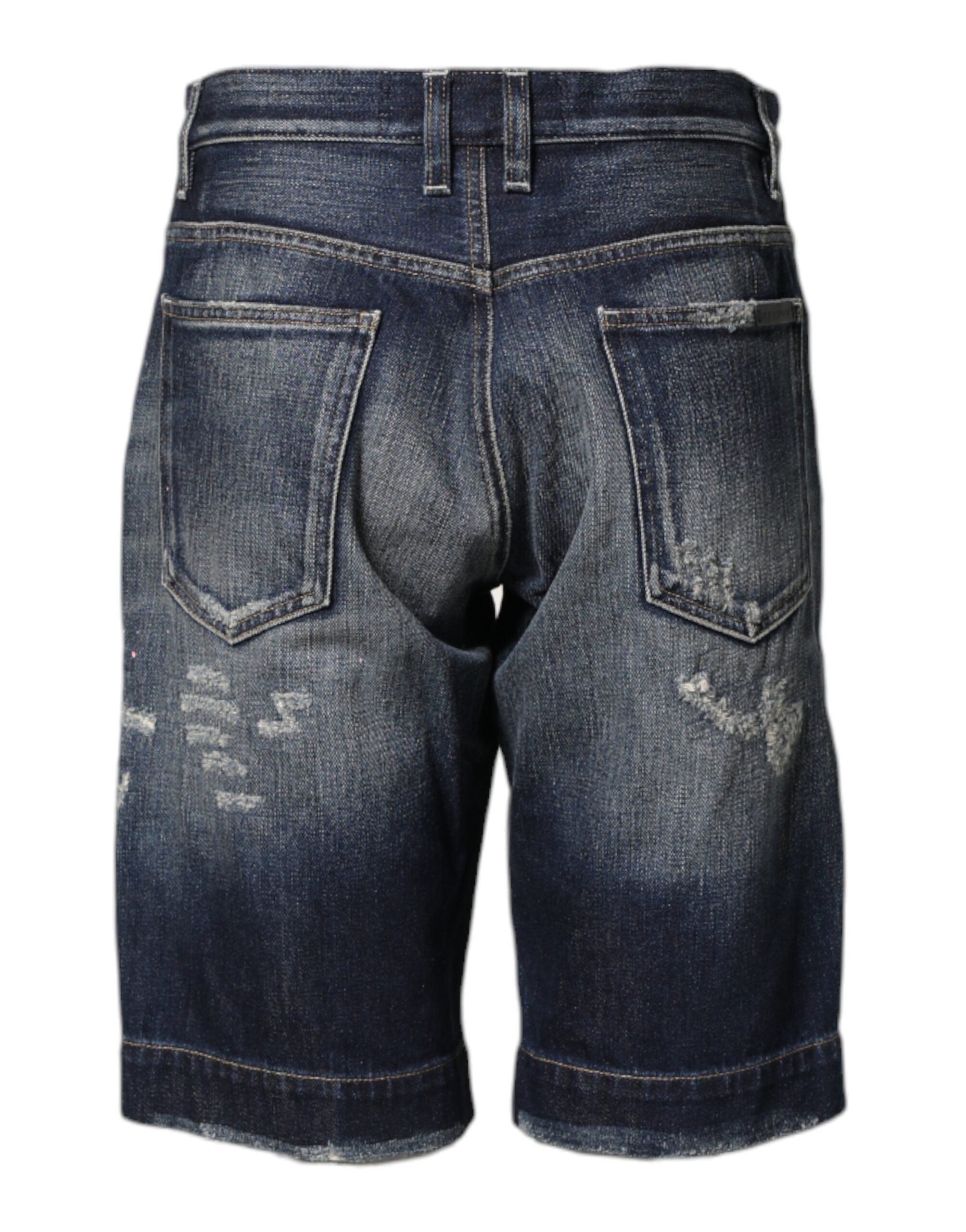 Dolce & Gabbana Blue Cotton Distressed Denim Bermuda Men's Shorts