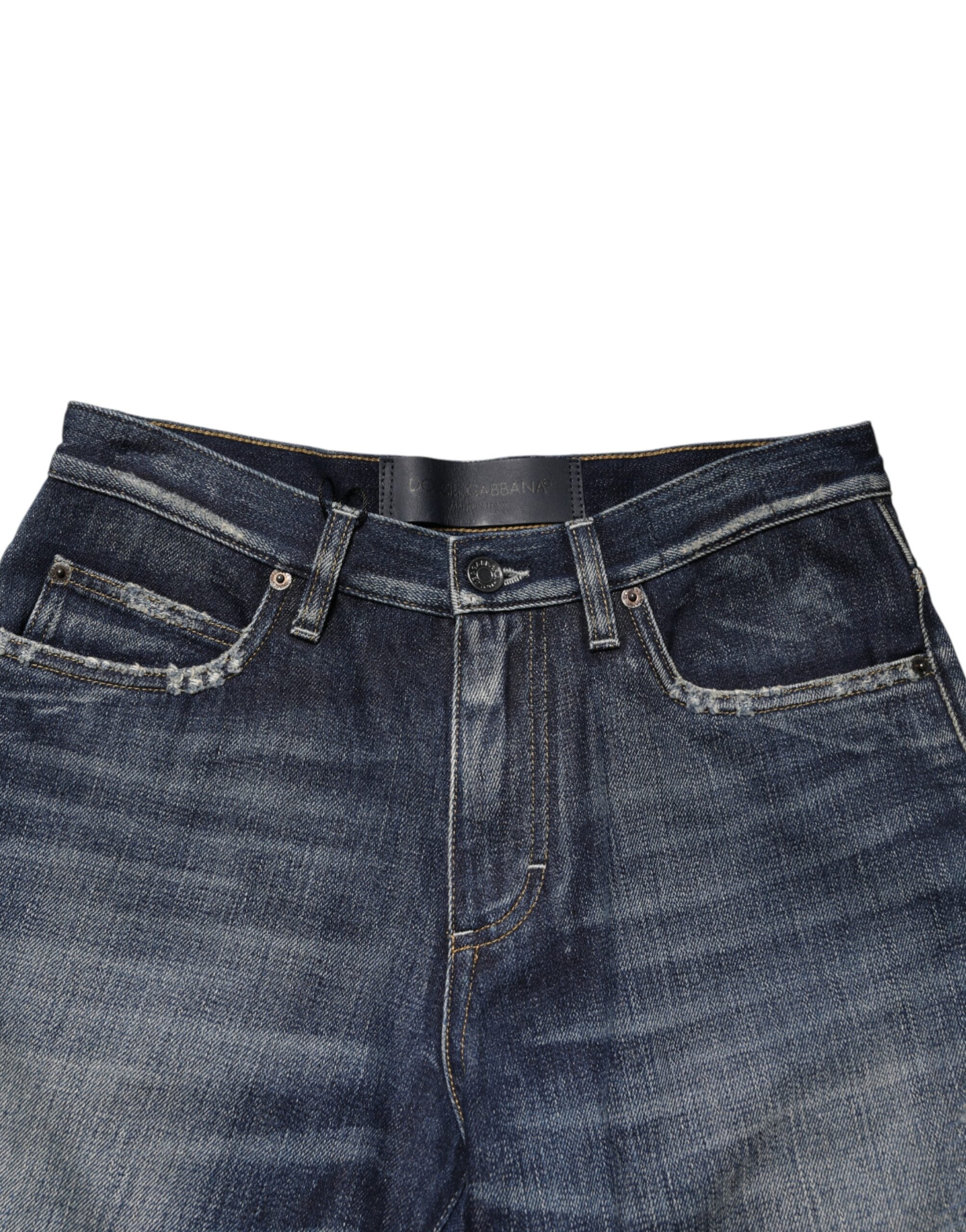 Dolce & Gabbana Blue Cotton Distressed Denim Bermuda Men's Shorts