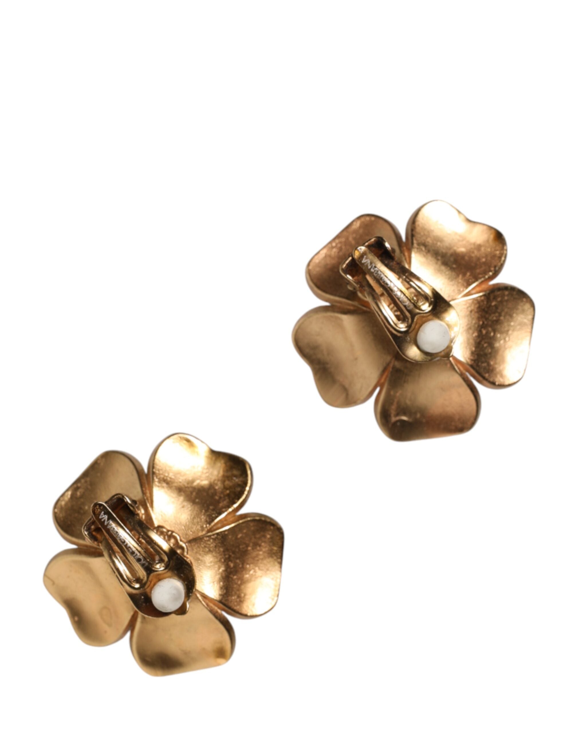 Dolce & Gabbana Gold Tone Maxi Faux Pearl Floral Clip-on Jewelry Women's Earrings (Pre-Owned)