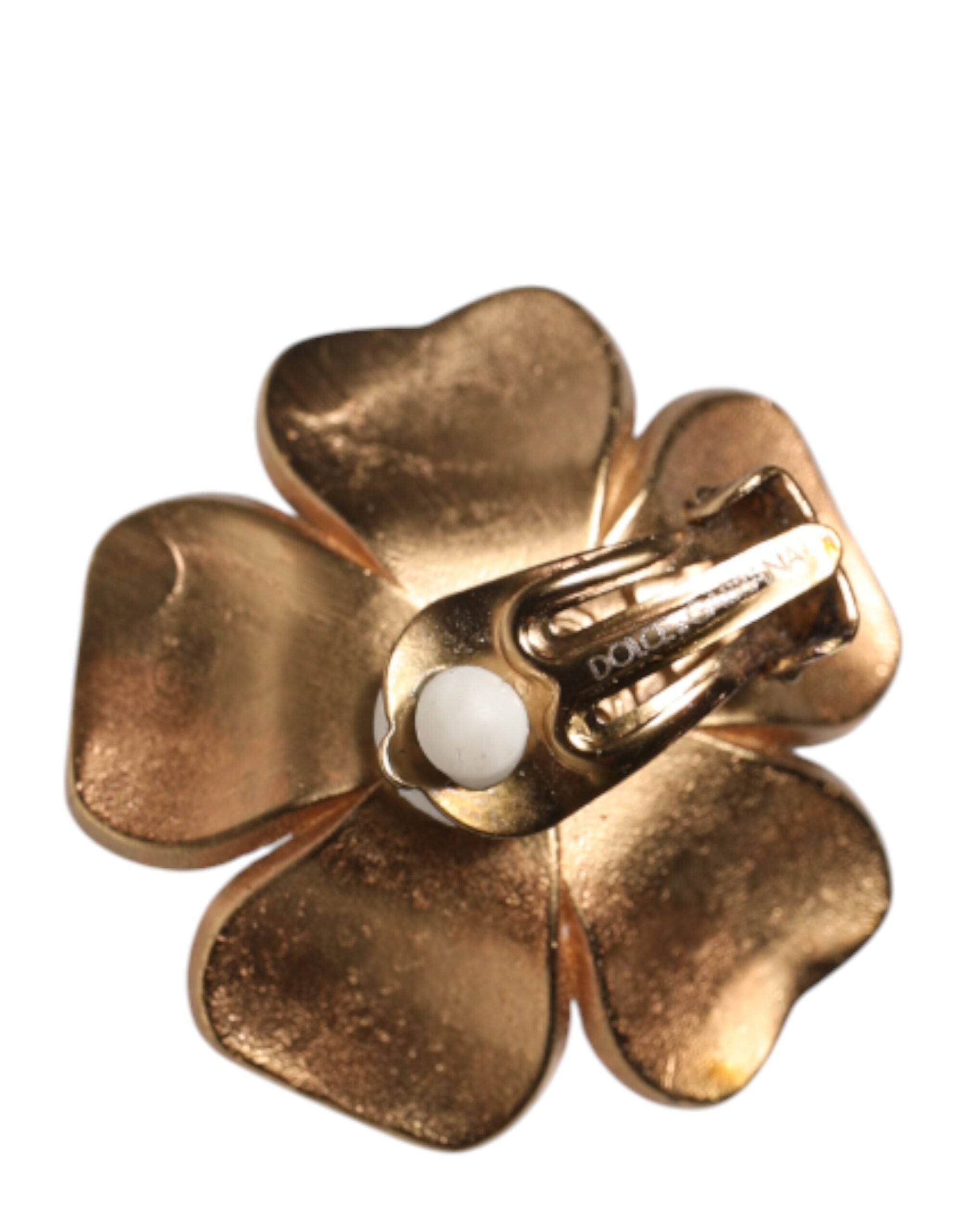 Dolce & Gabbana Gold Tone Maxi Faux Pearl Floral Clip-on Jewelry Women's Earrings (Pre-Owned)