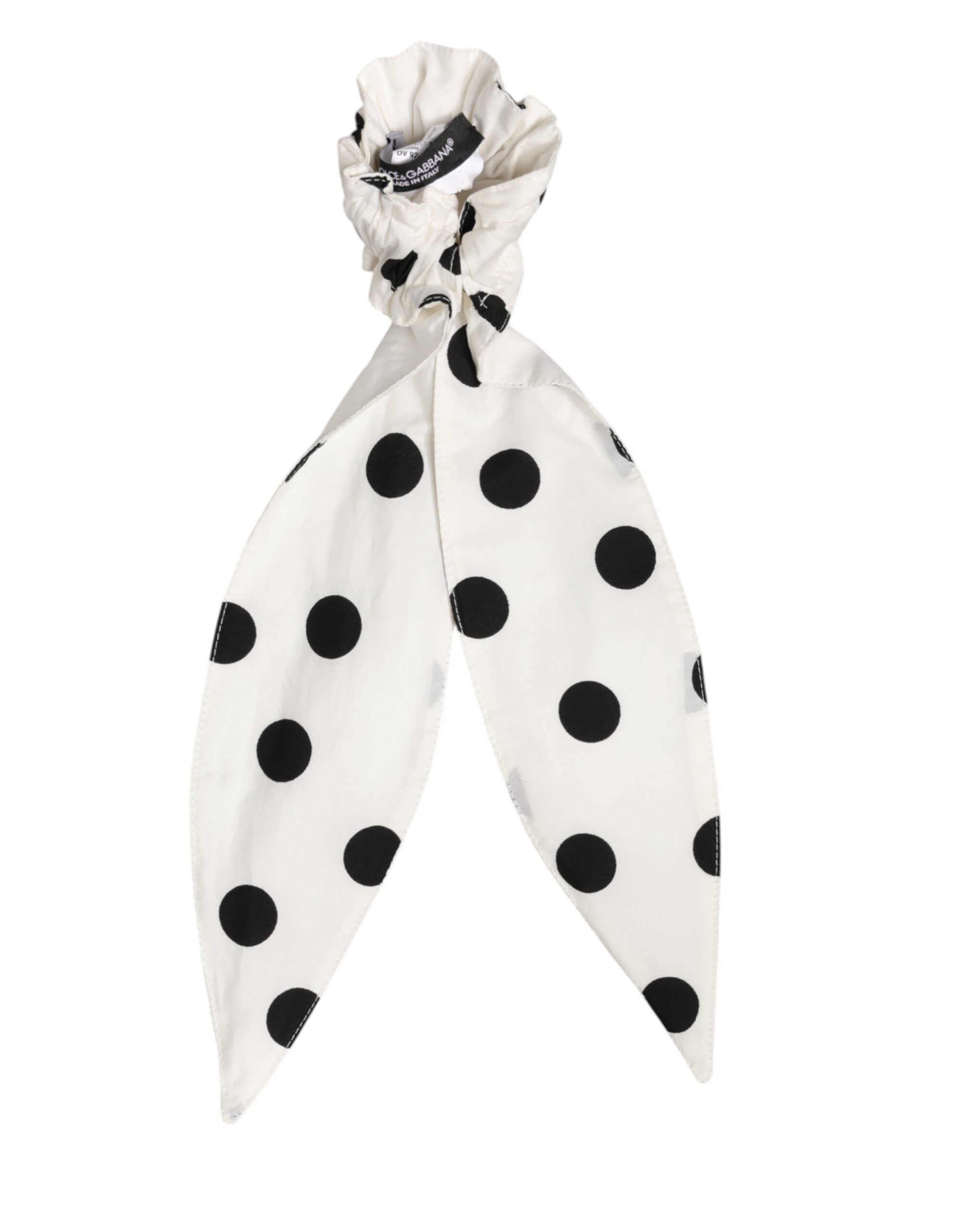 Dolce & Gabbana Scrunchie White Cotton Polka Dot Scarf Tie Accessory Women's Hair