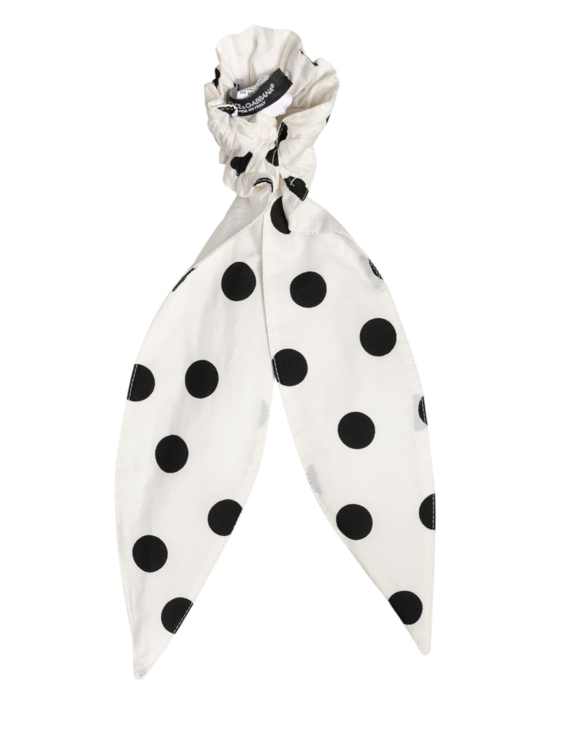 Dolce & Gabbana Scrunchie White Cotton Polka Dot Scarf Tie Accessory Women's Hair