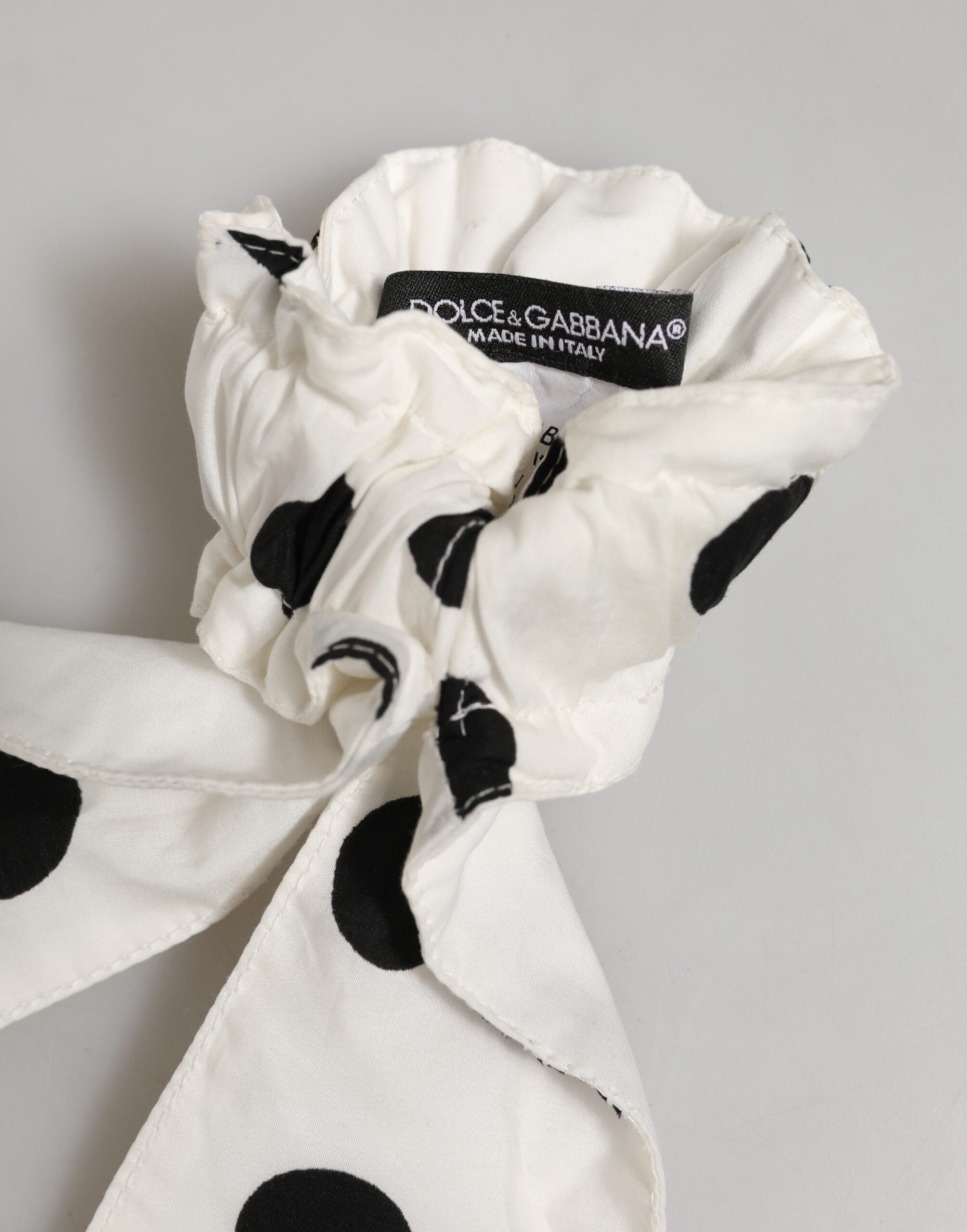 Dolce & Gabbana Scrunchie White Cotton Polka Dot Scarf Tie Accessory Women's Hair