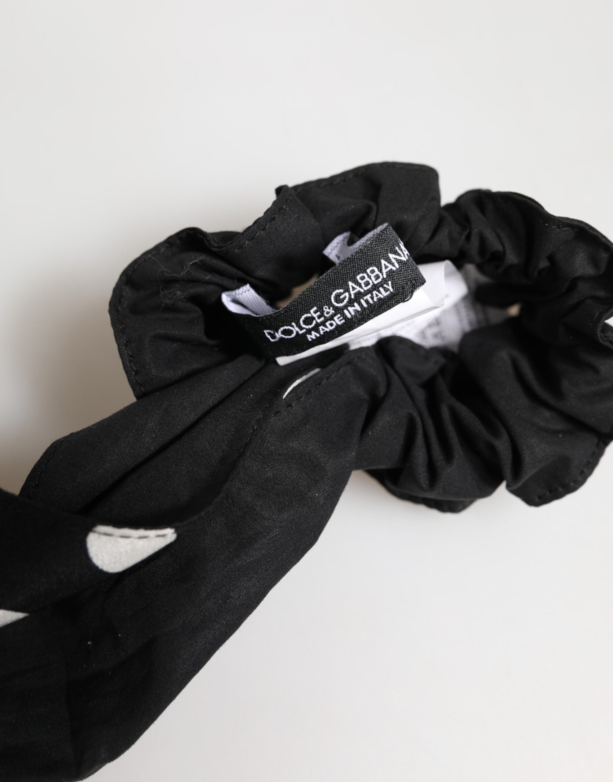 Dolce & Gabbana Black Cotton Polka Dot Scarf Tie Accessory Hair Women's Scrunchie