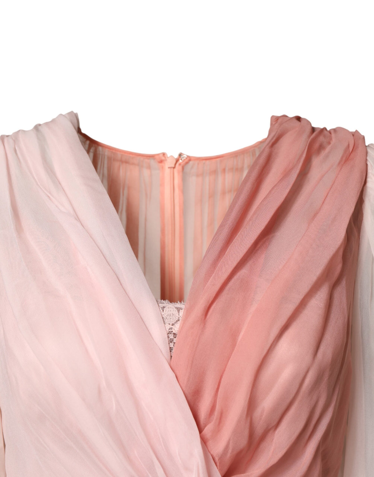 Dolce & Gabbana Pink Silk Tulle Long Sleeve V-neck Women's Dress
