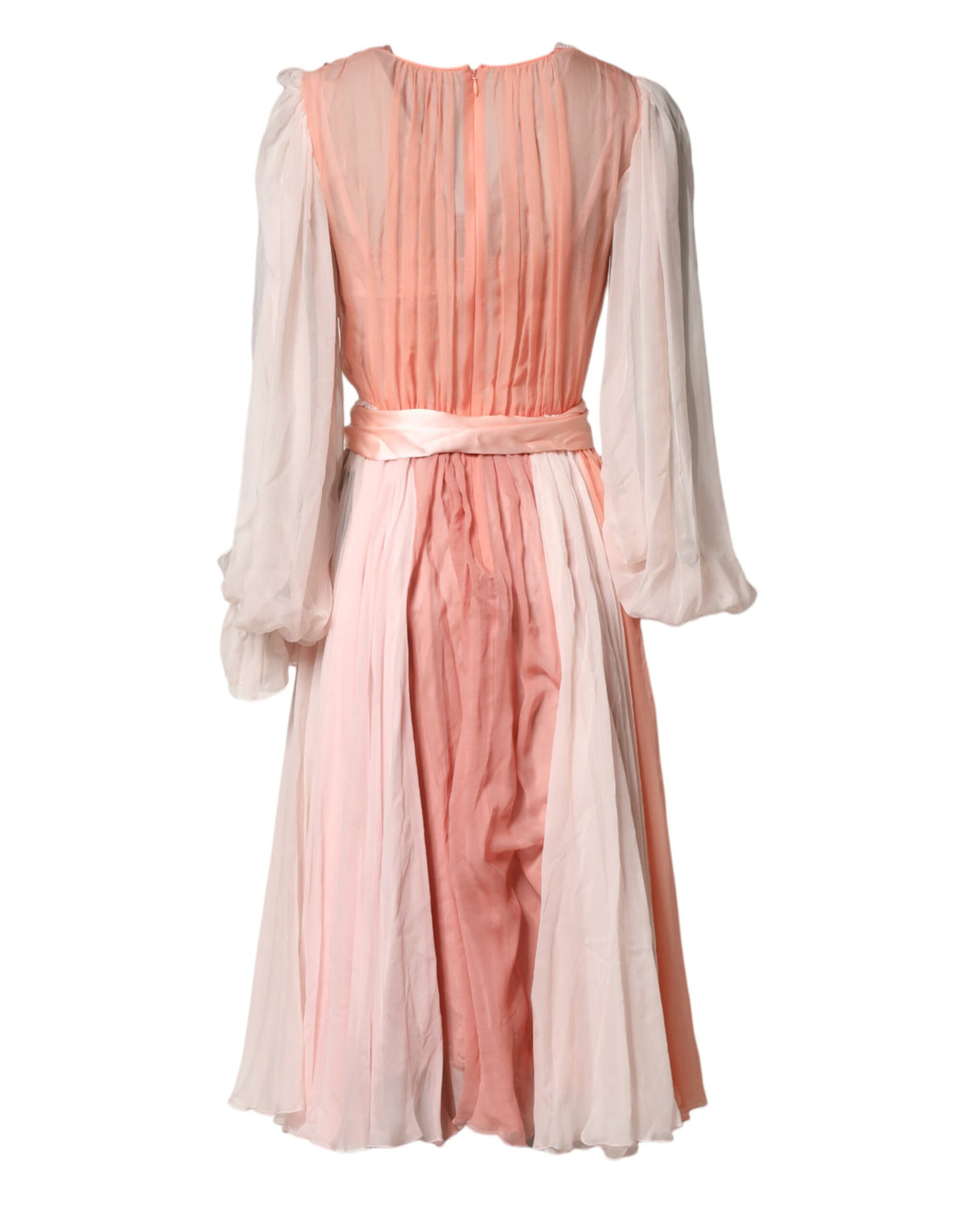 Dolce & Gabbana Pink Silk Tulle Long Sleeve V-neck Women's Dress