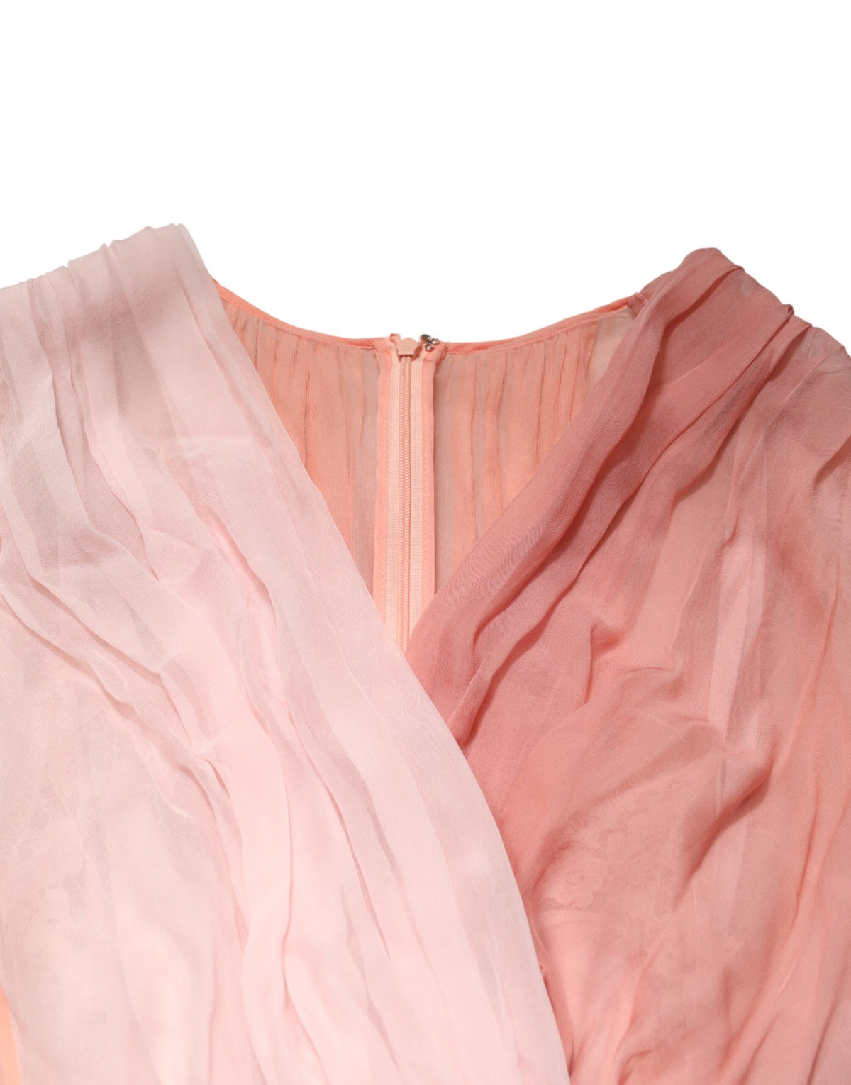 Dolce & Gabbana Pink Silk Tulle Long Sleeve V-neck Women's Dress