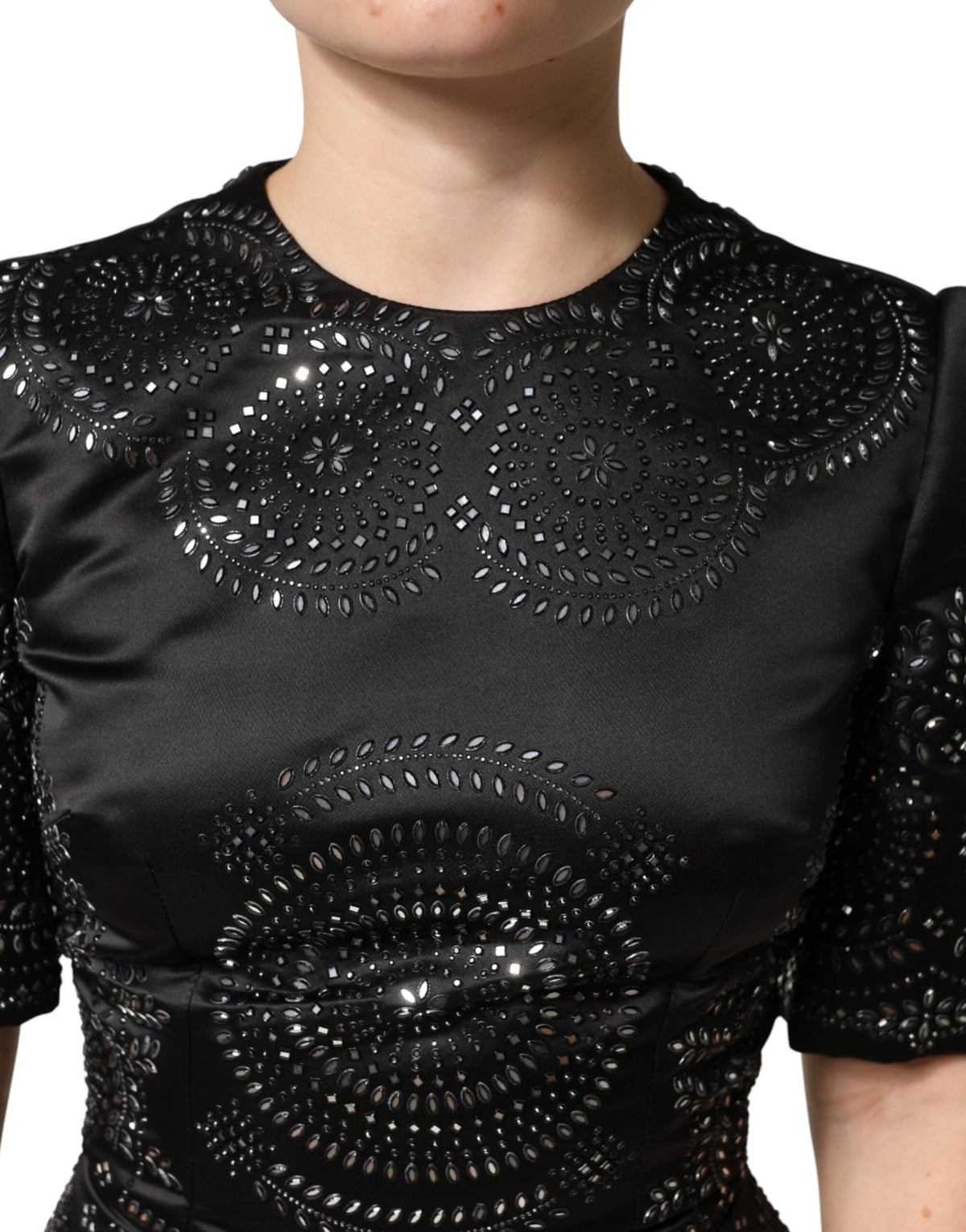 Dolce & Gabbana Black Embellished Short Sleeve Sheath Women's Dress
