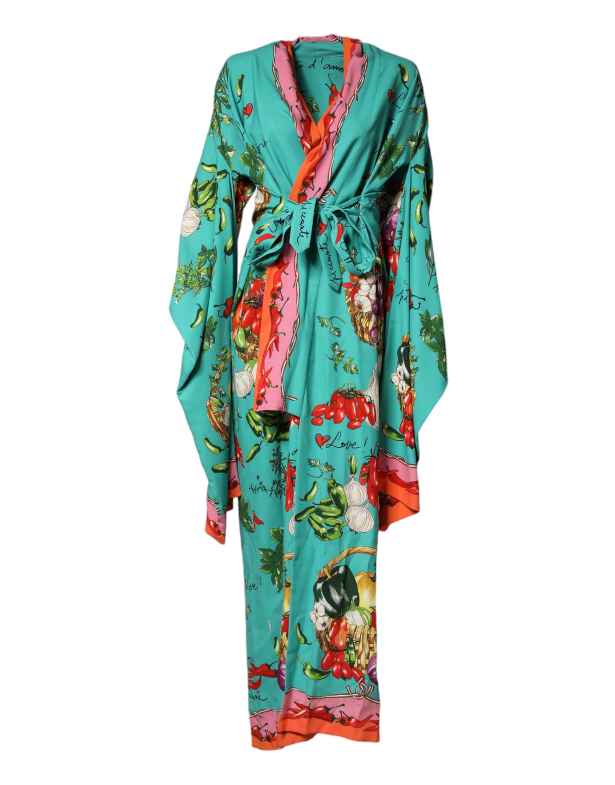 Dolce & Gabbana Green Printed Long Sleeve Wrap Coat Women's Dress (Pre-Owned)