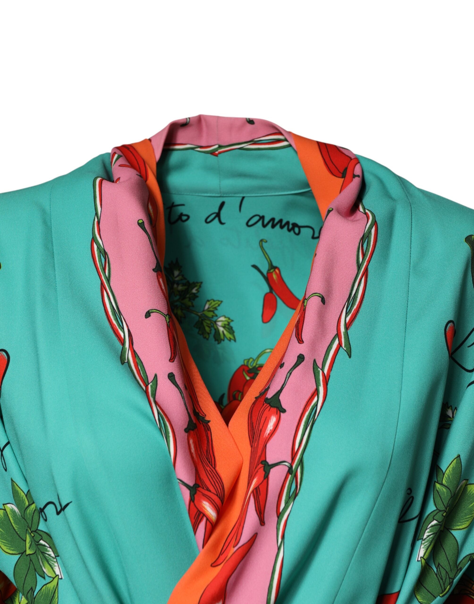 Dolce & Gabbana Green Printed Long Sleeve Wrap Coat Women's Dress (Pre-Owned)
