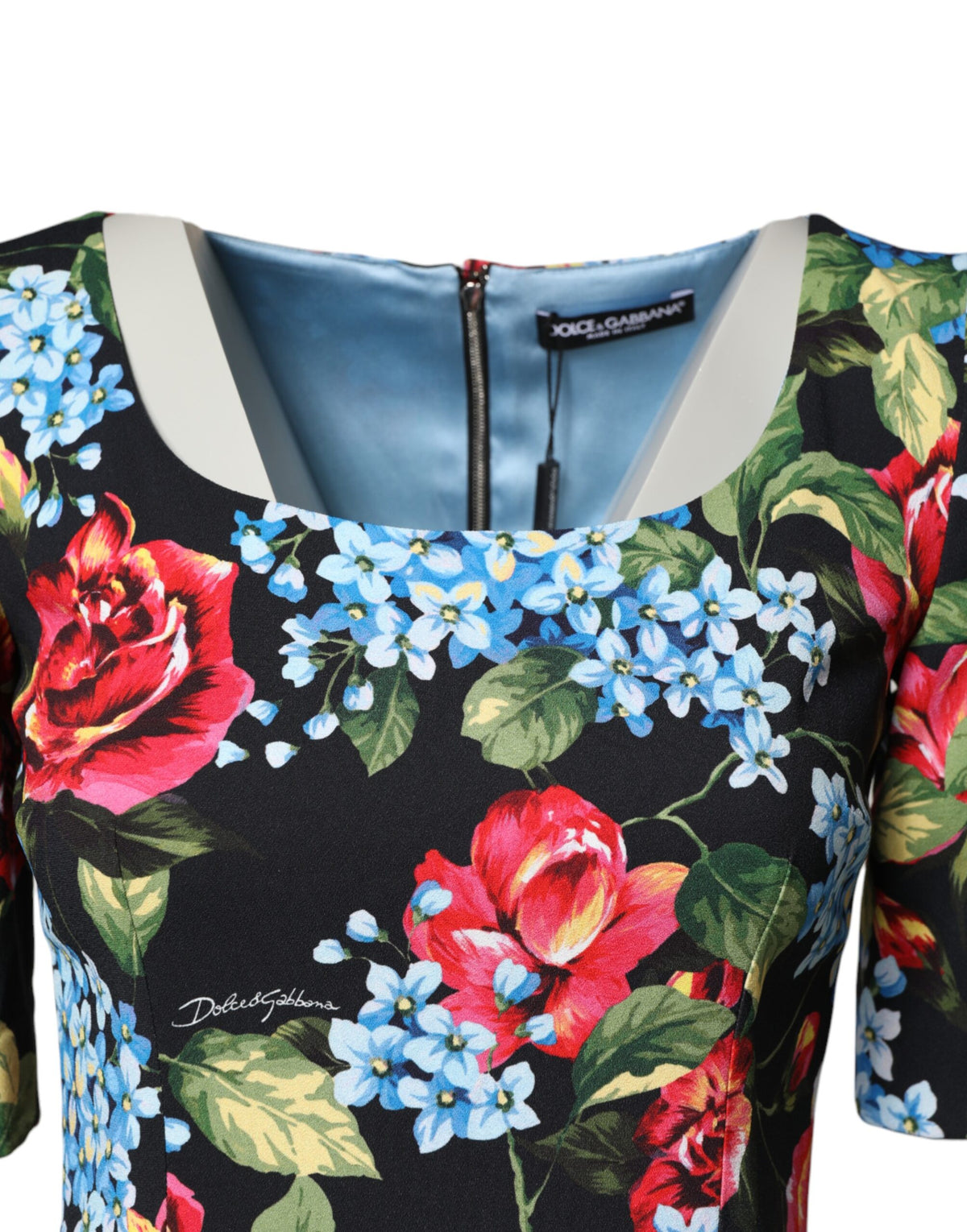Dolce & Gabbana Black Floral Print Viscose Sheath Midi Women's Dress