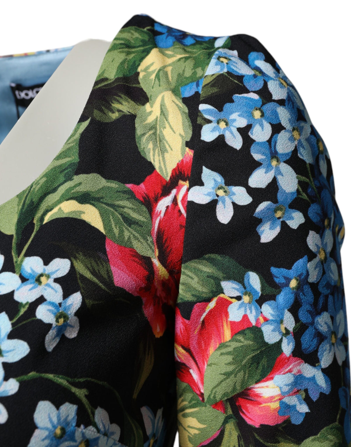 Dolce & Gabbana Black Floral Print Viscose Sheath Midi Women's Dress
