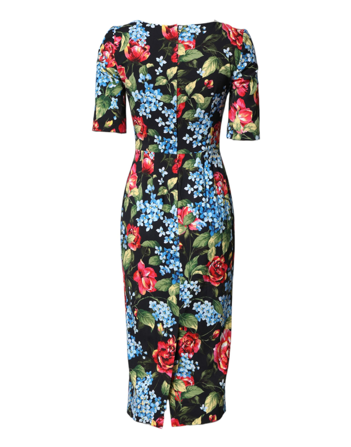 Dolce & Gabbana Black Floral Print Viscose Sheath Midi Women's Dress