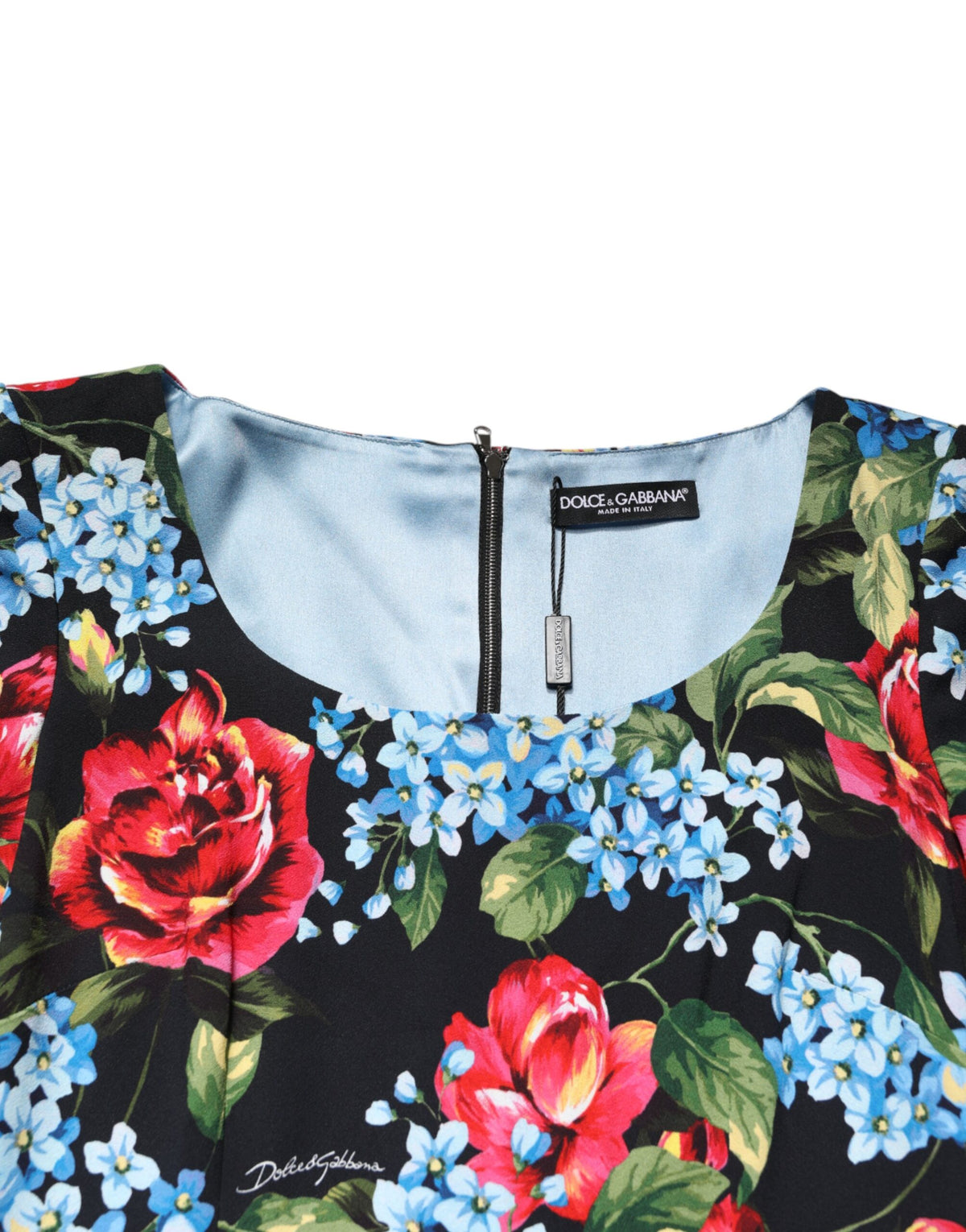 Dolce & Gabbana Black Floral Print Viscose Sheath Midi Women's Dress
