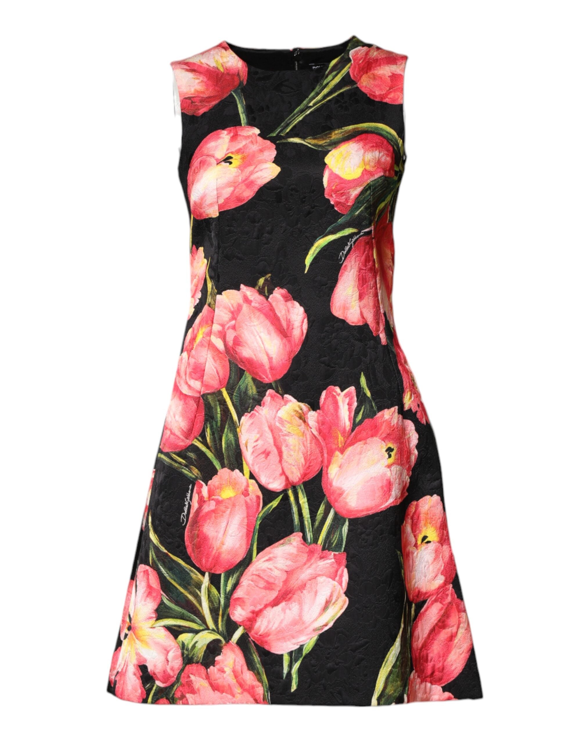 Dolce & Gabbana Black Floral Print Viscose A-line Mini Women's Dress