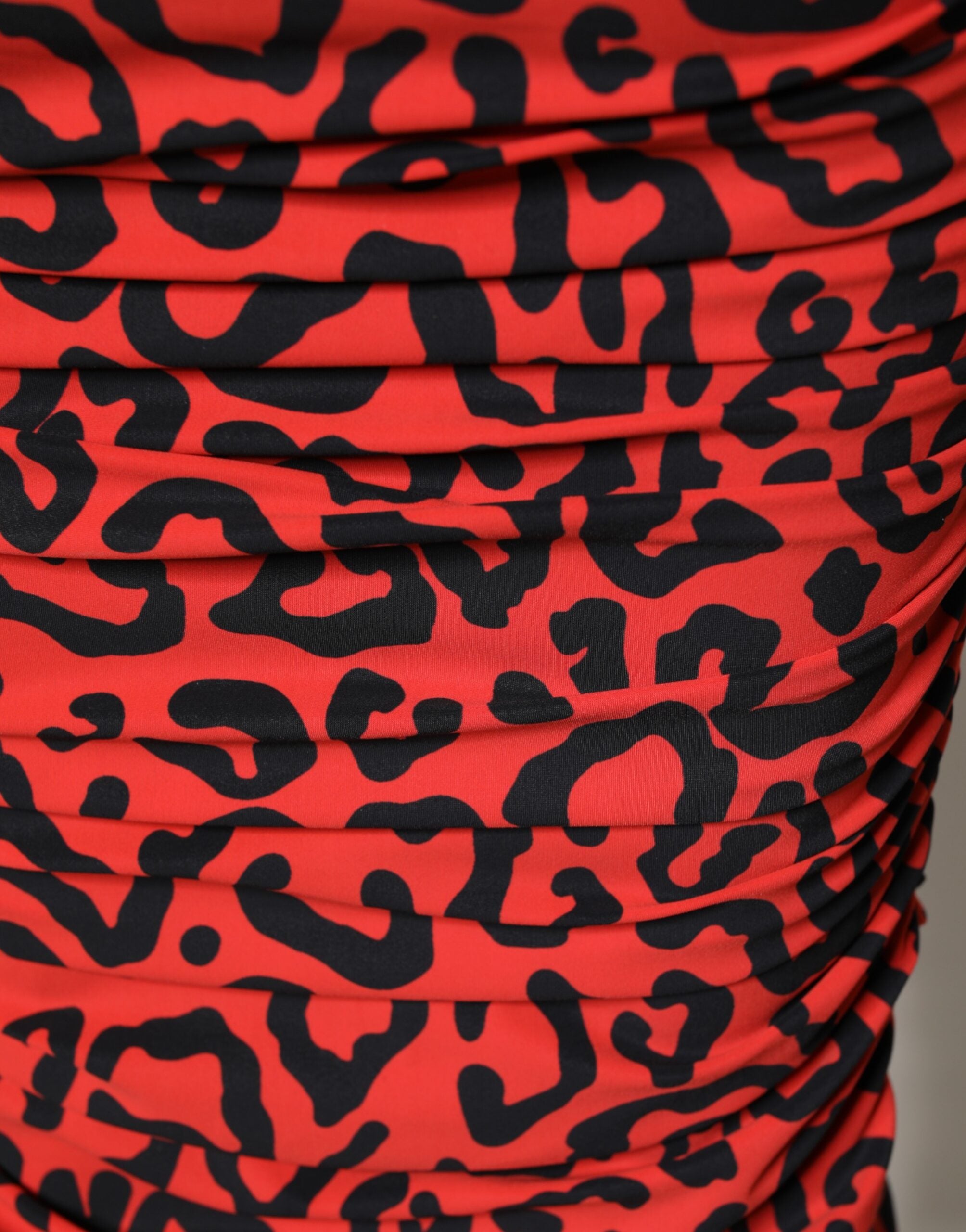 Dolce & Gabbana Red Leopard Print Nylon Sheath Midi Women's Dress