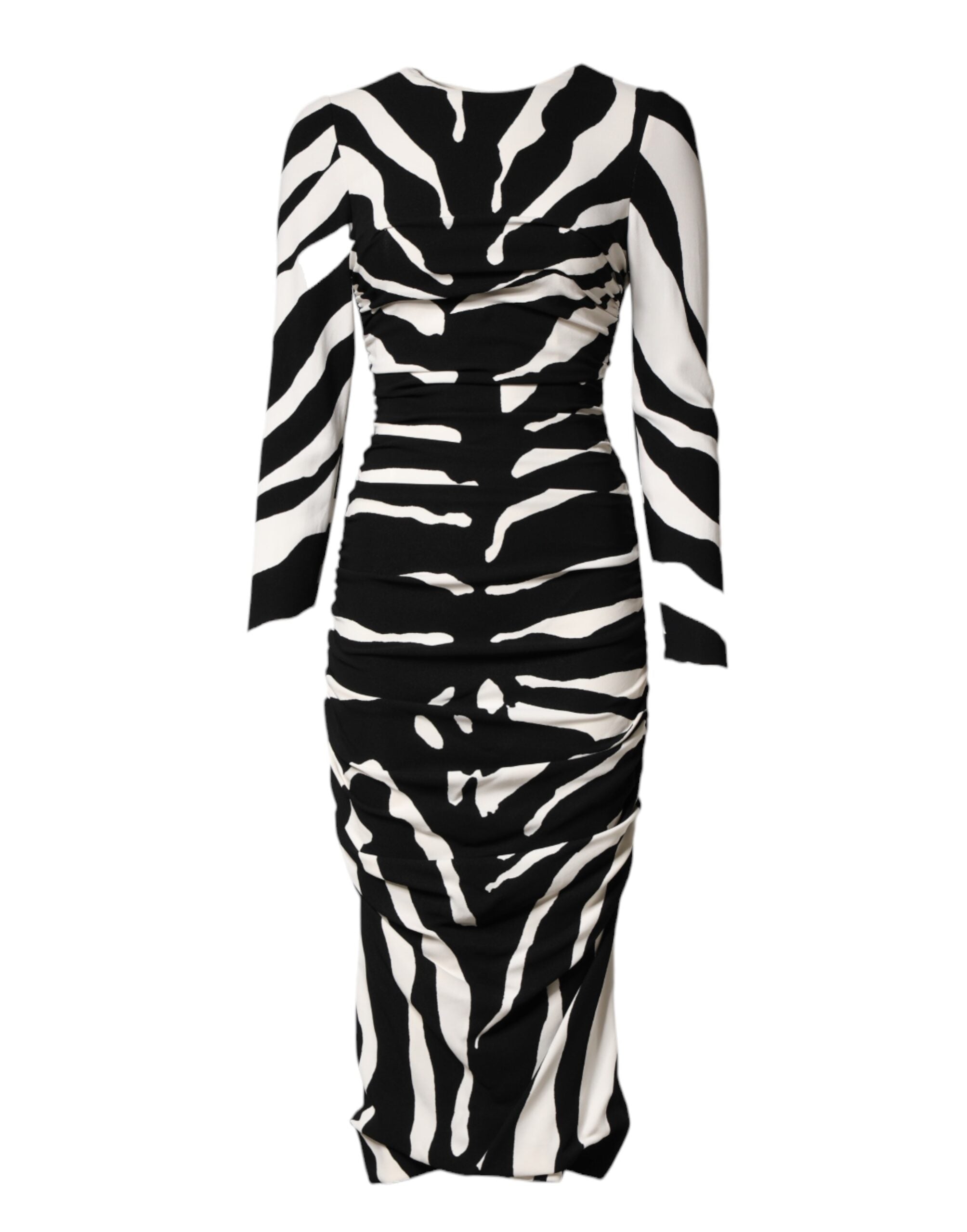 Dolce & Gabbana Black White Zebra Viscose Sheath Midi Women's Dress