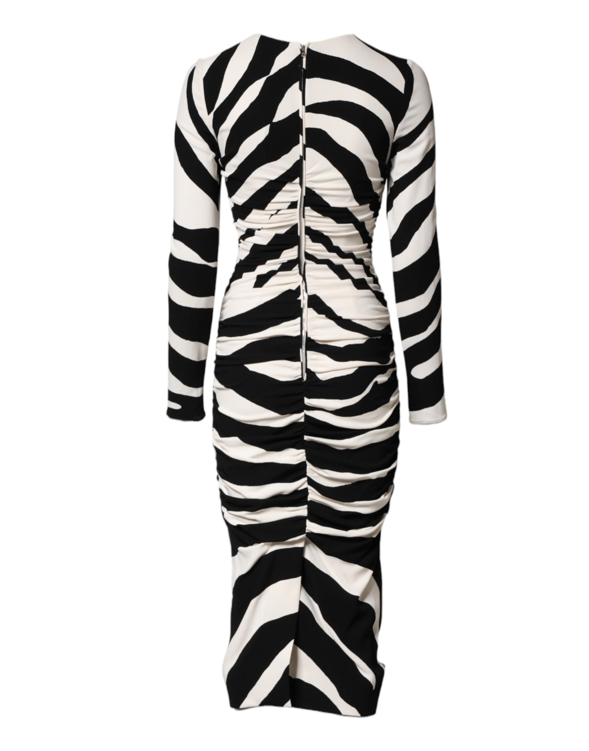 Dolce & Gabbana Black White Zebra Viscose Sheath Midi Women's Dress