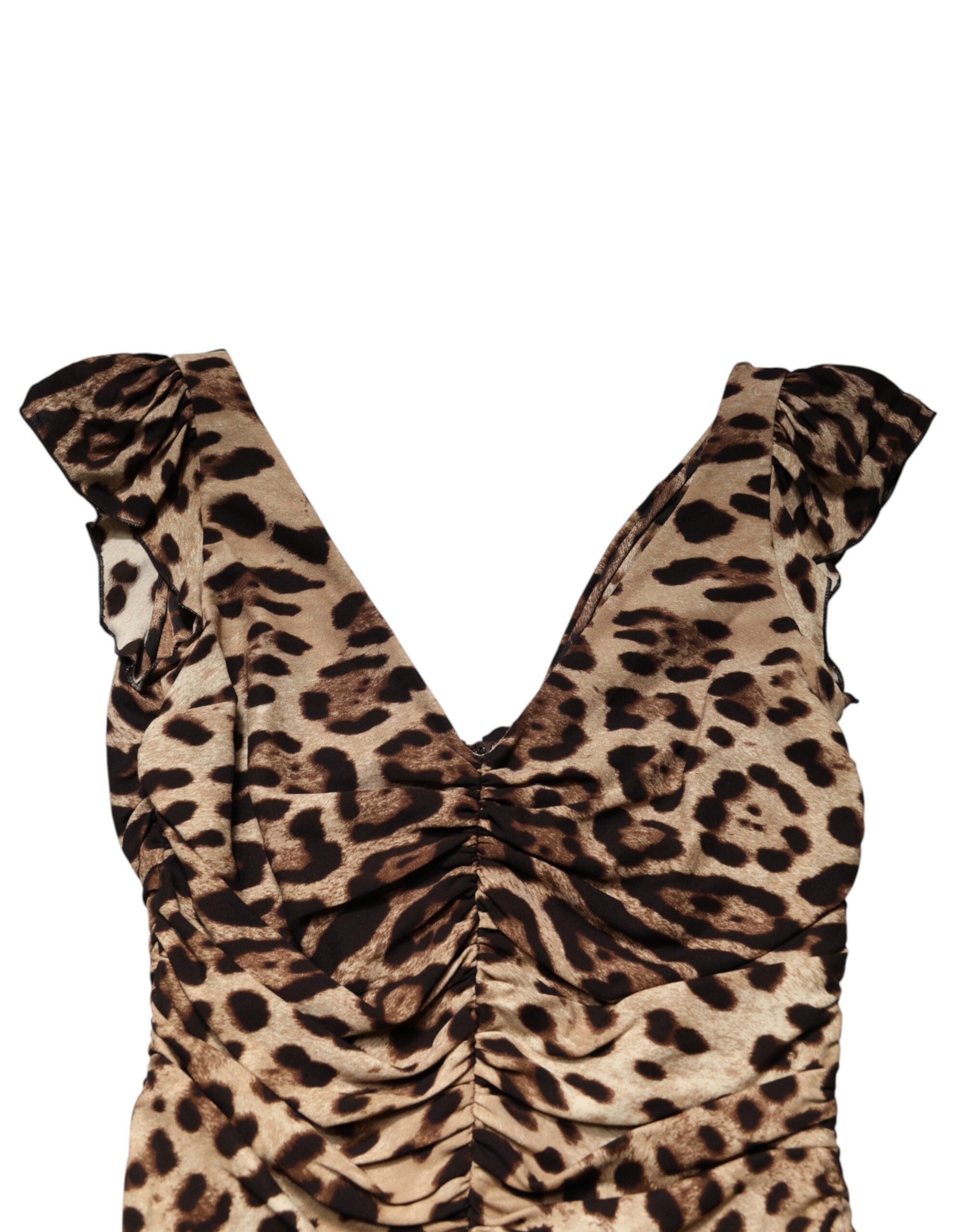 Dolce & Gabbana Brown Leopard Sleeveless Sheath Midi Women's Dress
