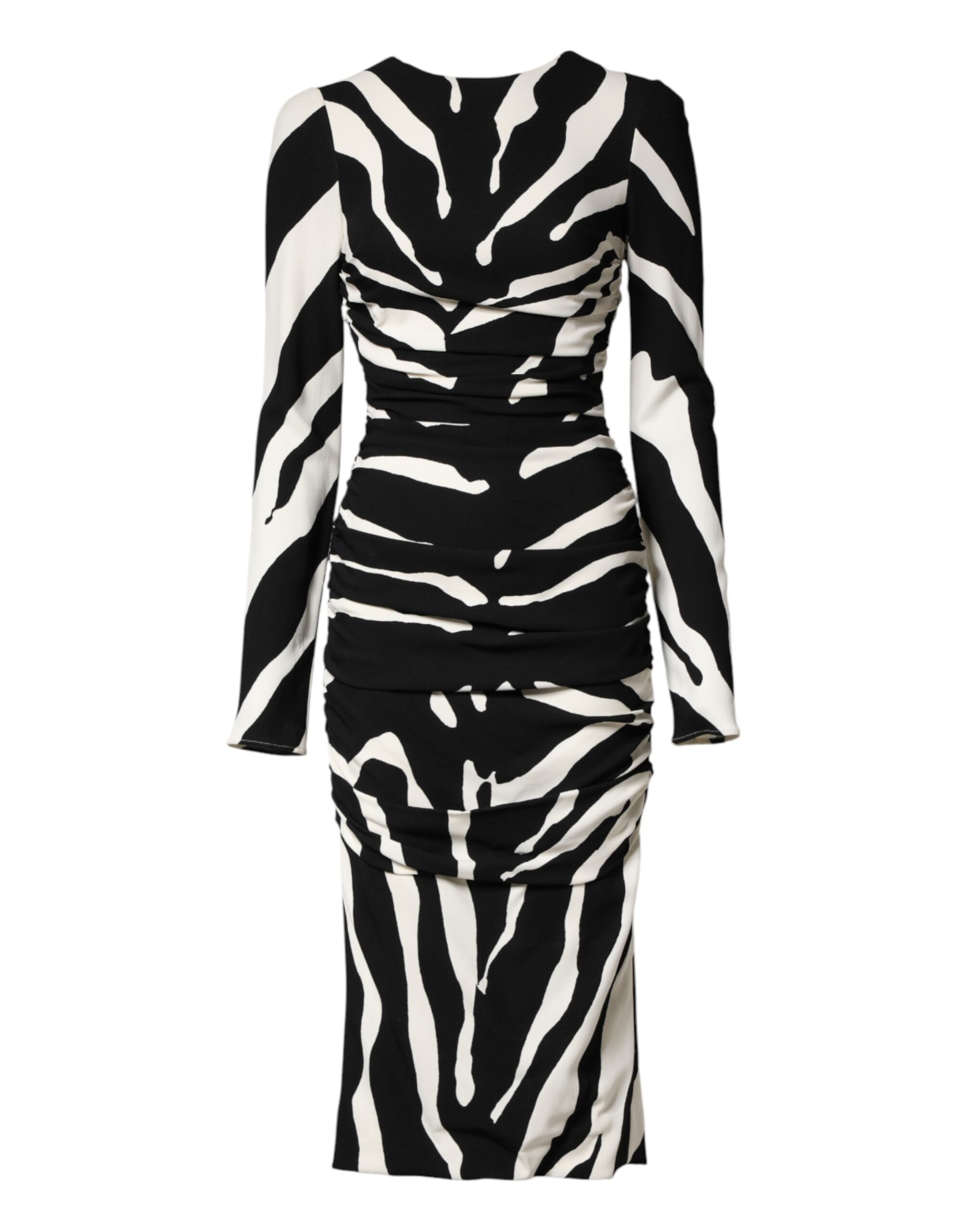 Dolce & Gabbana Black White Zebra Viscose Sheath Midi Women's Dress (Pre-Owned)