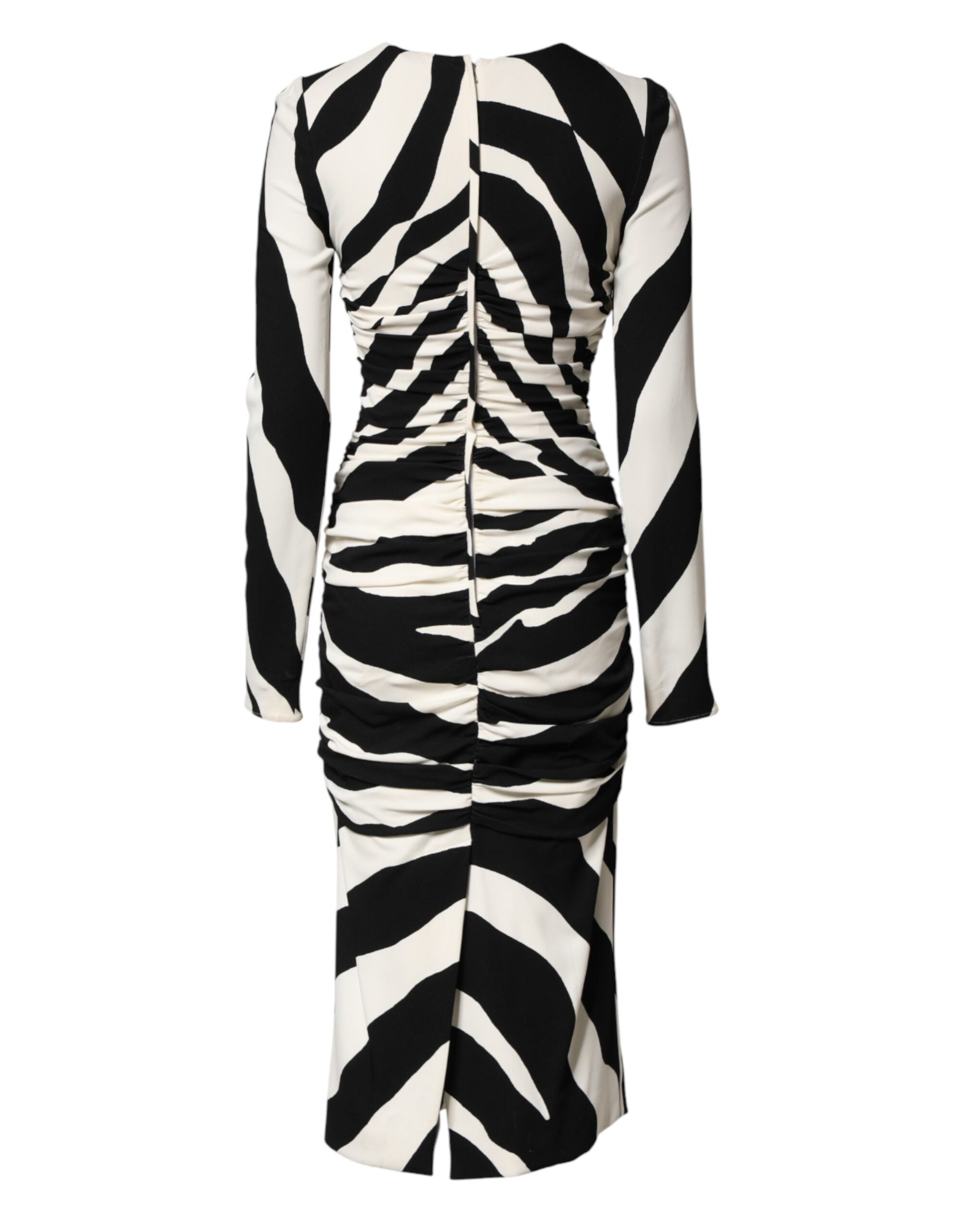 Dolce & Gabbana Black White Zebra Viscose Sheath Midi Women's Dress (Pre-Owned)