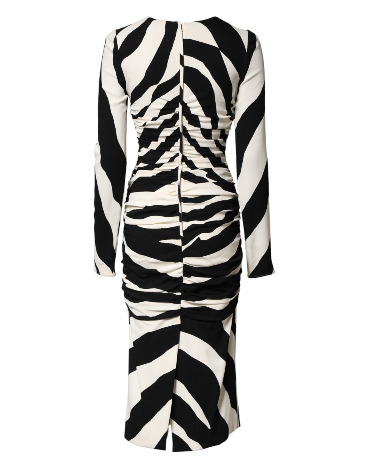 Dolce & Gabbana Black White Zebra Viscose Sheath Midi Women's Dress (Pre-Owned)