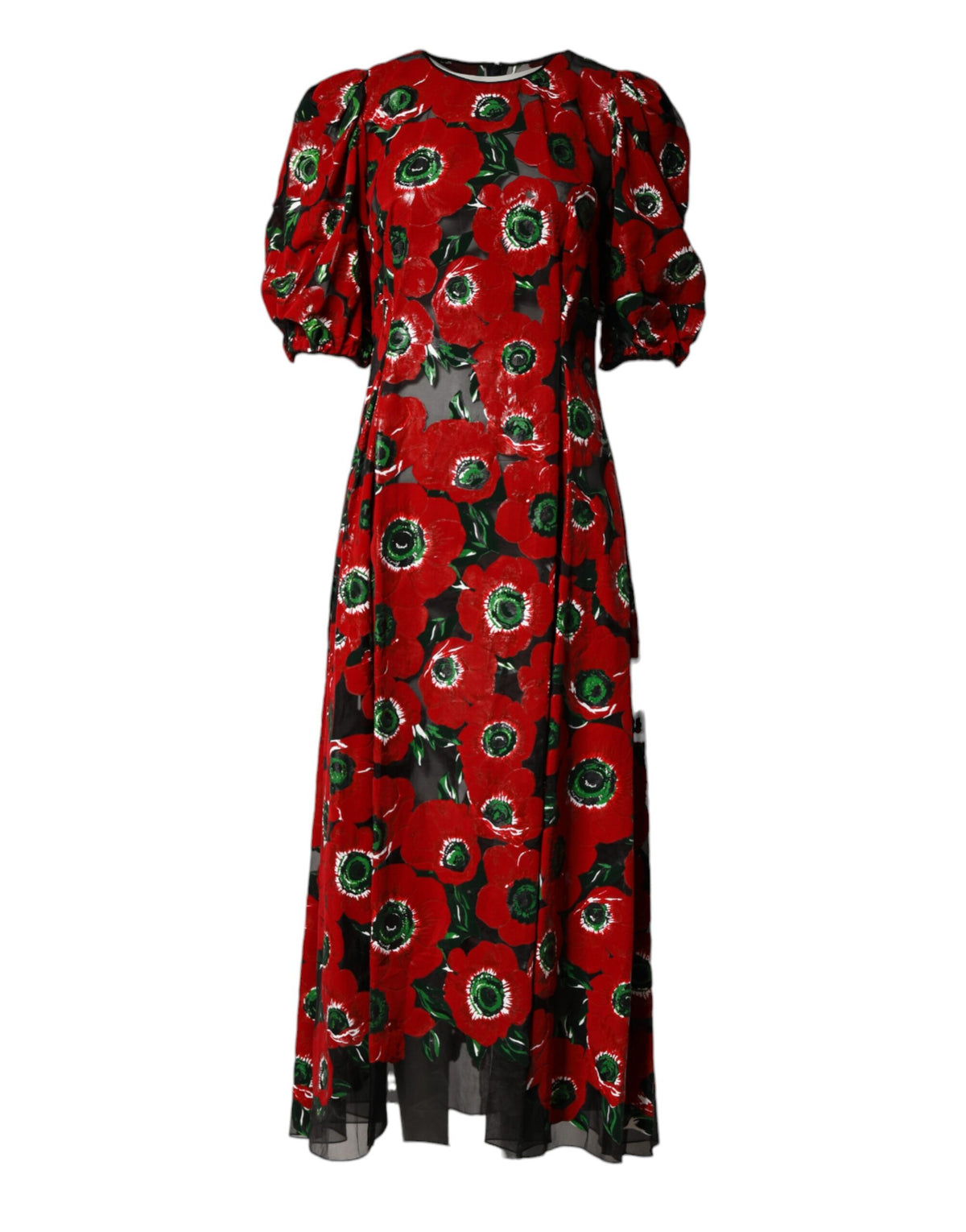 Dolce & Gabbana Red Floral Print Nylon A-line Midi Women's Dress (Pre-Owned)