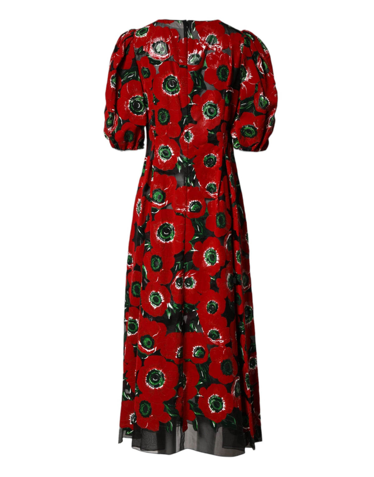 Dolce & Gabbana Red Floral Print Nylon A-line Midi Women's Dress (Pre-Owned)