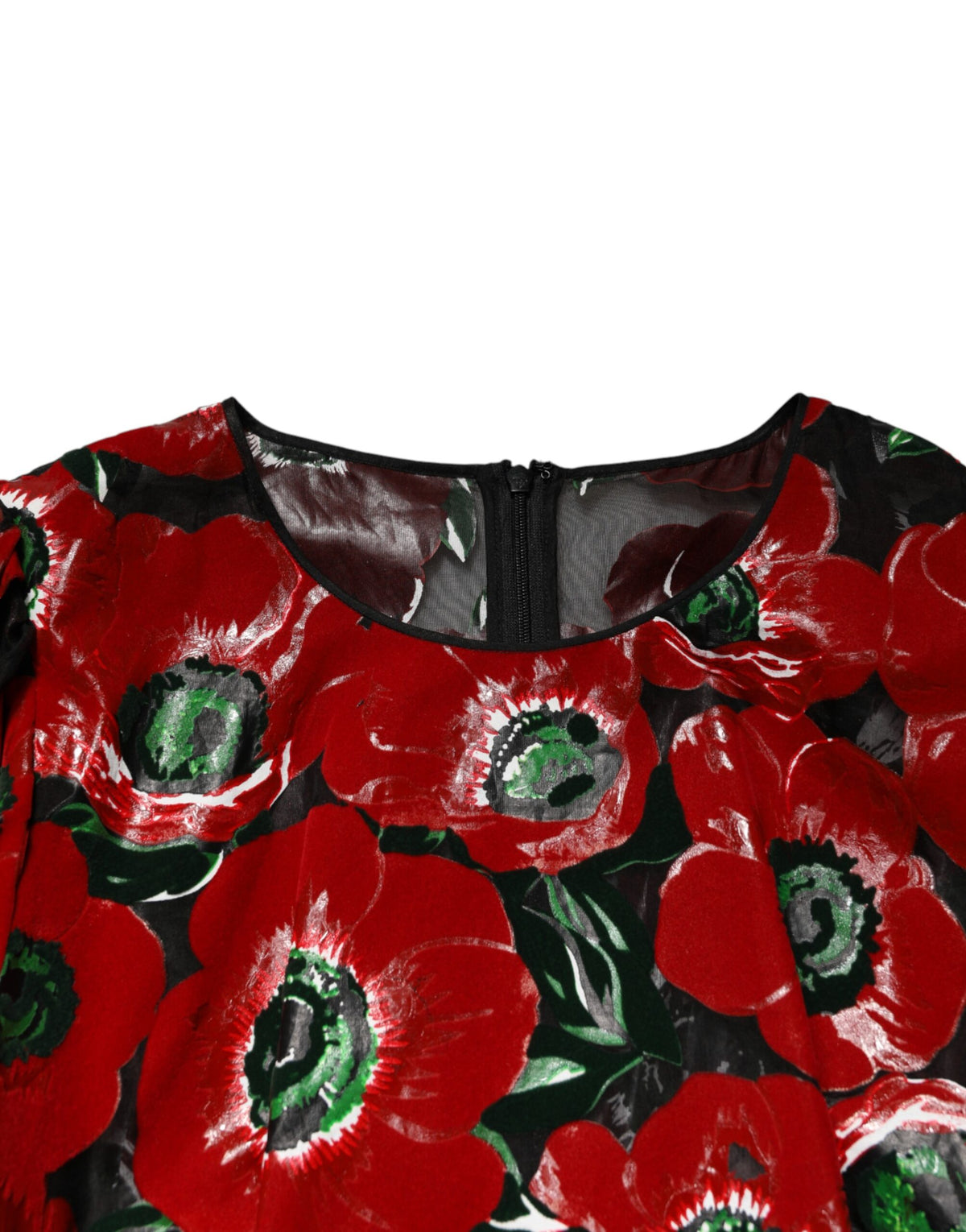 Dolce & Gabbana Red Floral Print Nylon A-line Midi Women's Dress (Pre-Owned)
