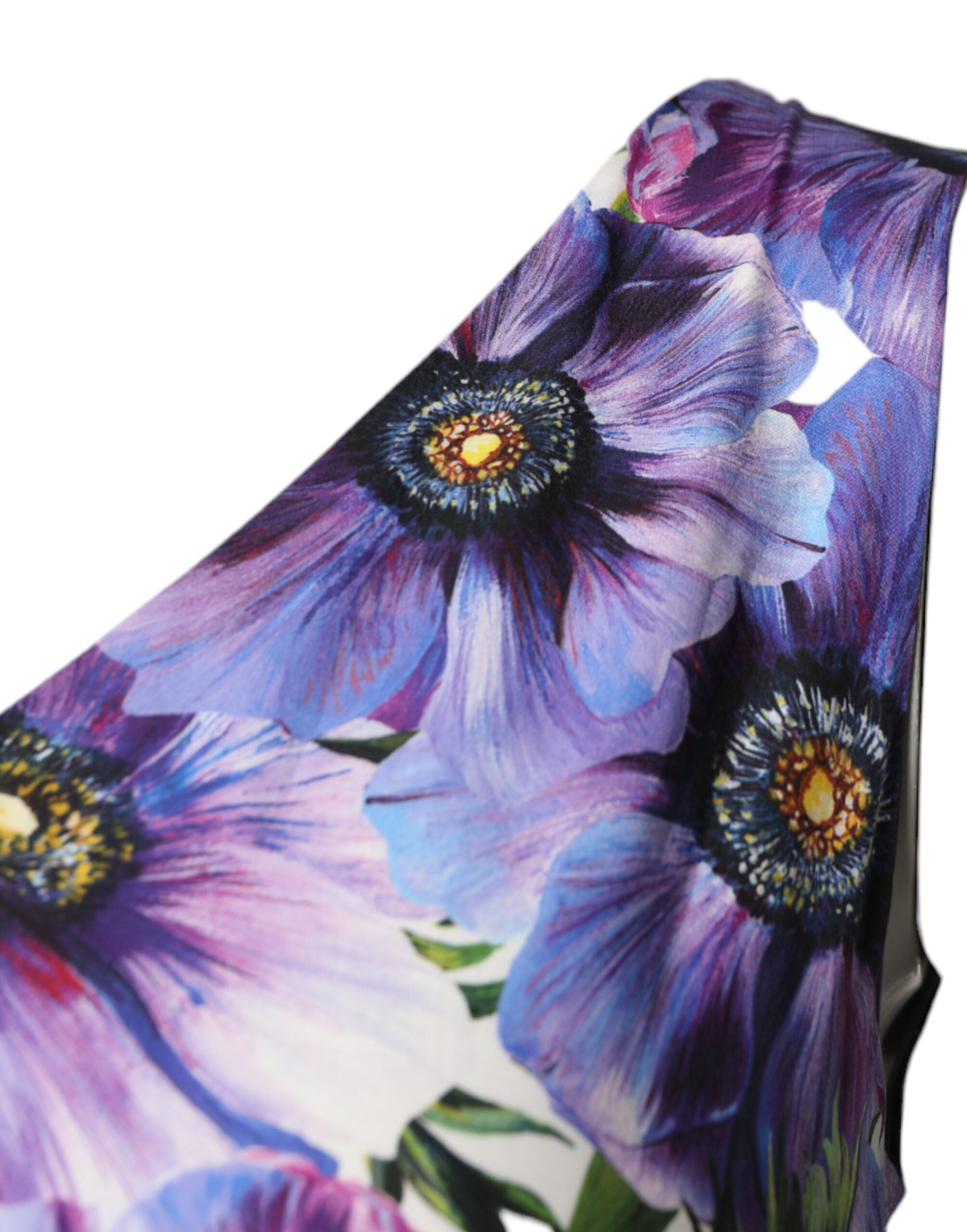 Dolce & Gabbana Purple Anemone Print Pleated Midi Women's Dress