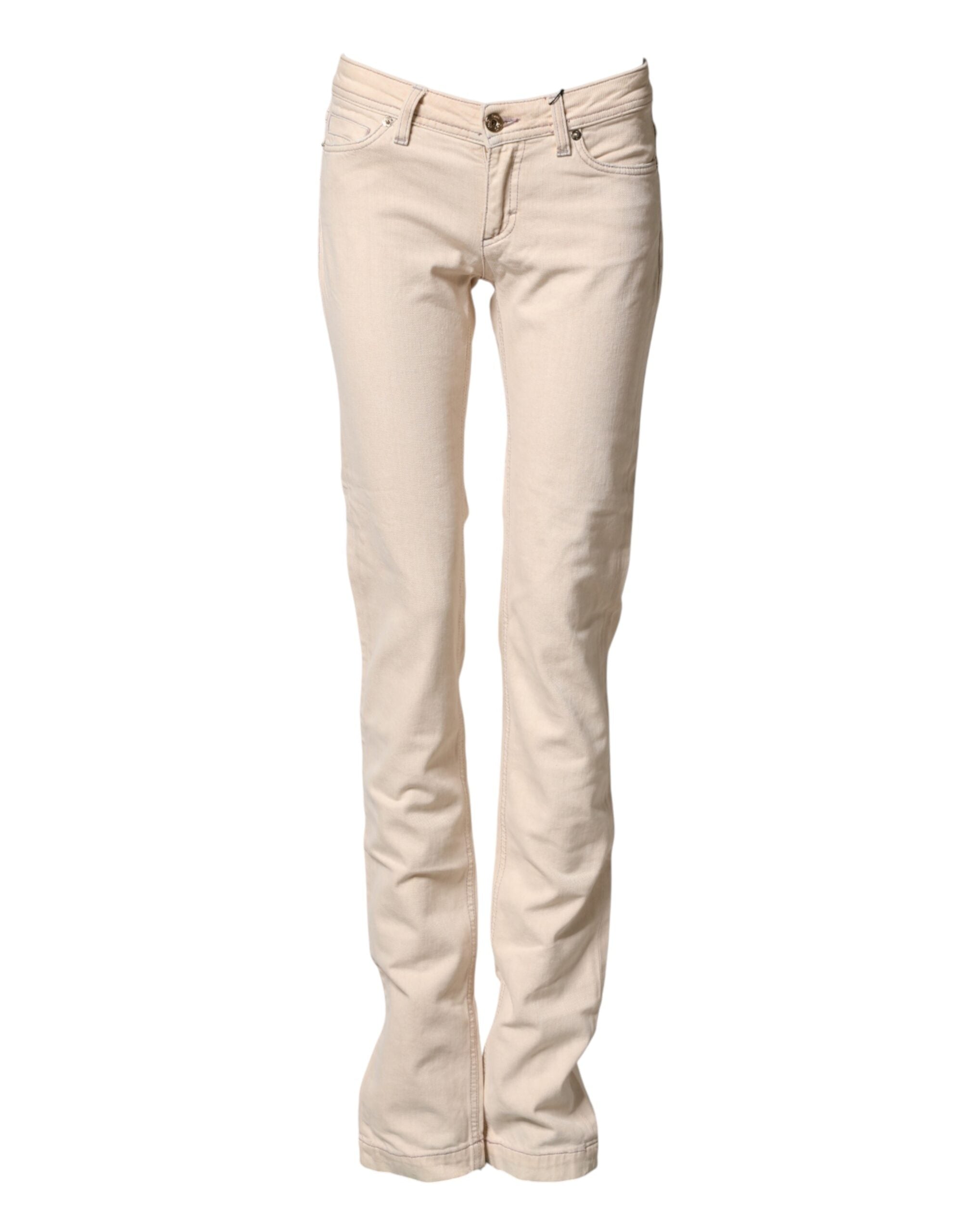 Dolce & Gabbana Beige Low Waist Cotton Slim Fit Denim Trousers Women's Jeans