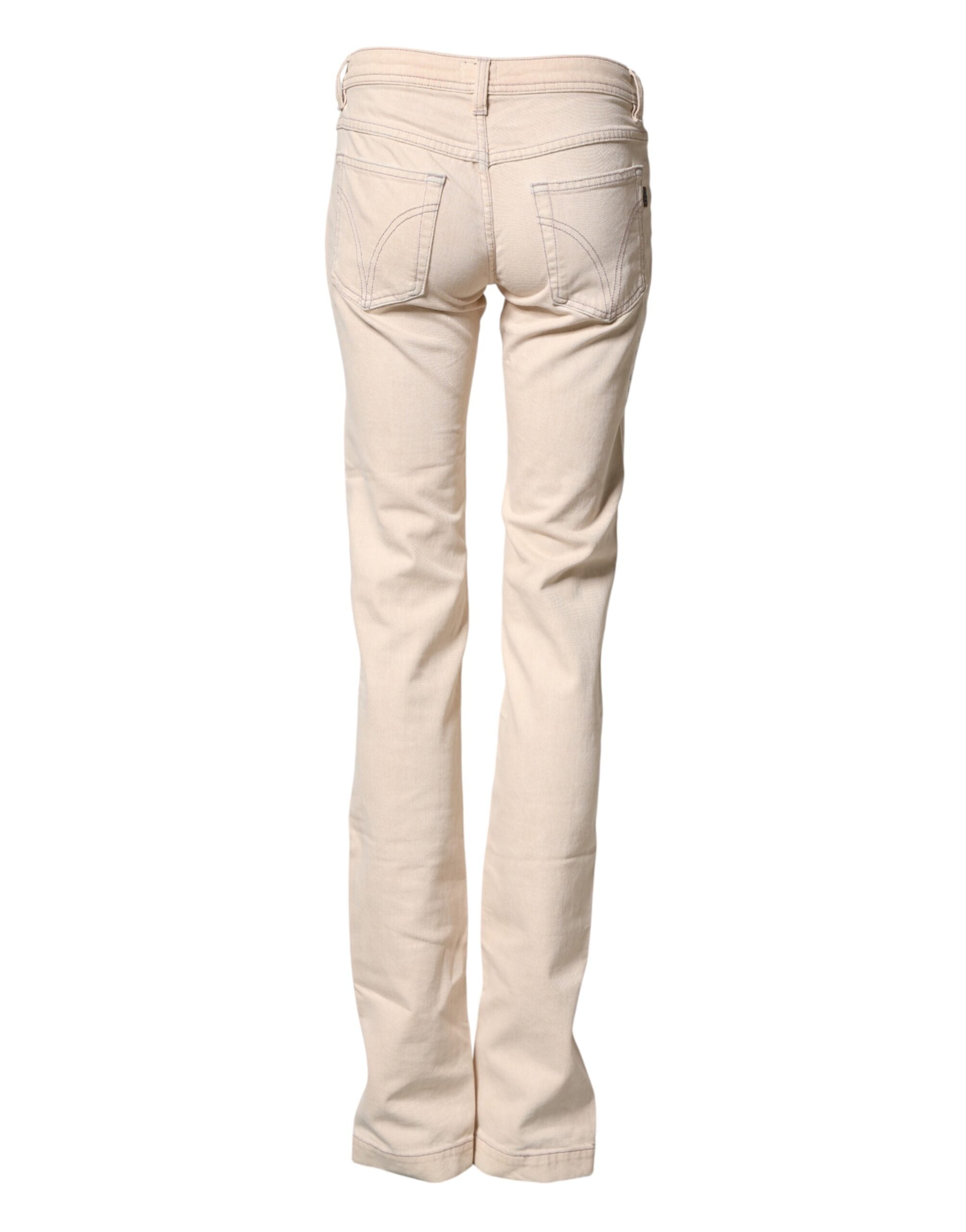 Dolce & Gabbana Beige Low Waist Cotton Slim Fit Denim Trousers Women's Jeans