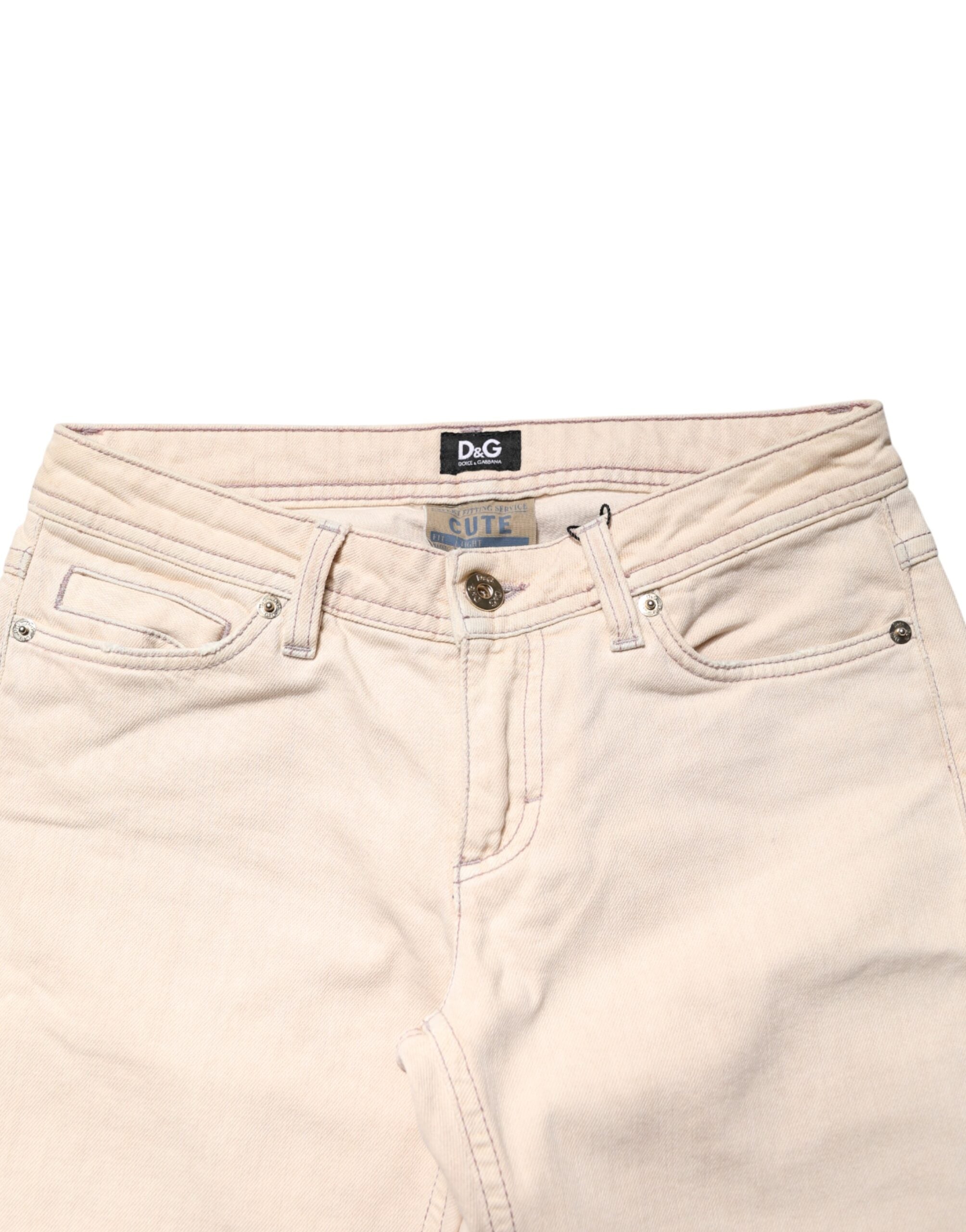 Dolce & Gabbana Beige Low Waist Cotton Slim Fit Denim Trousers Women's Jeans