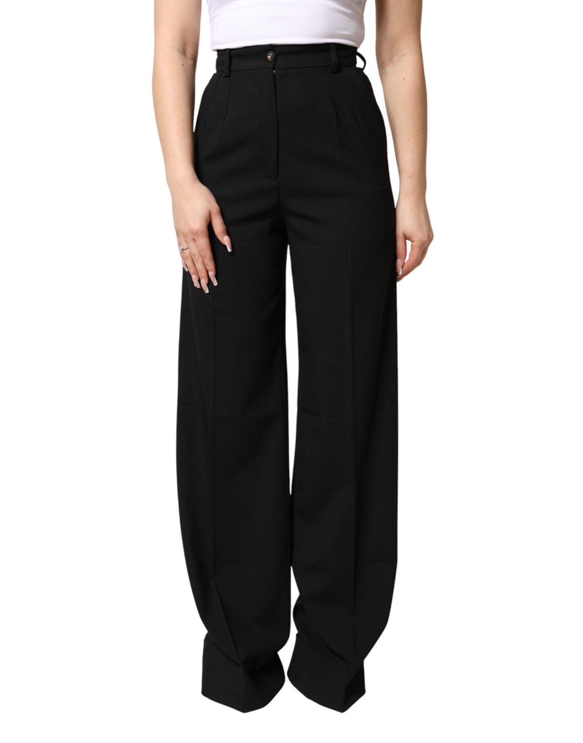 Dolce & Gabbana Black Wool Blend Straight High Waist Women's Pants (Pre-Owned)