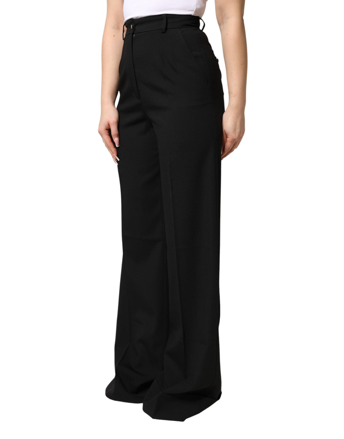 Dolce & Gabbana Black Wool Blend Straight High Waist Women's Pants (Pre-Owned)