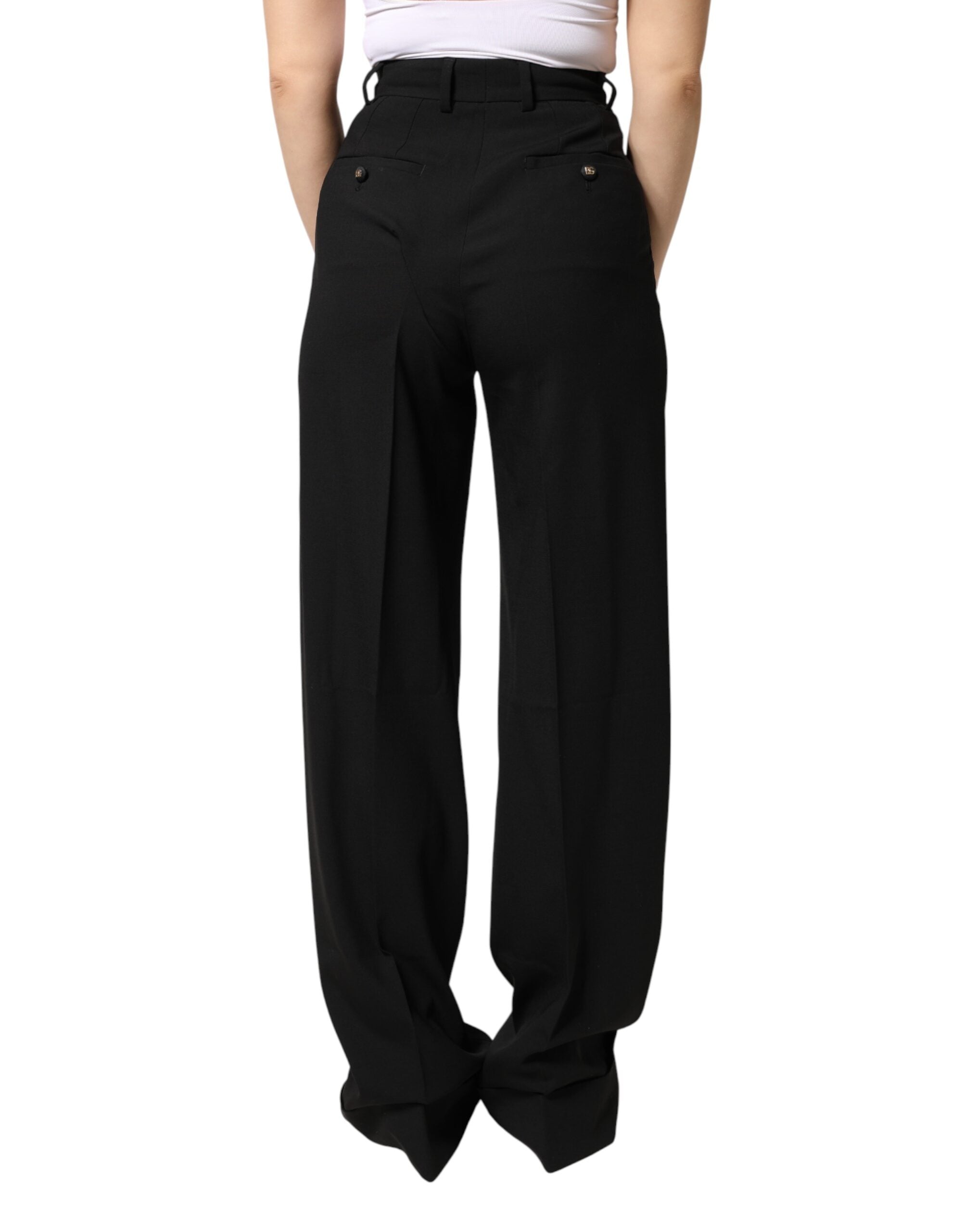 Dolce & Gabbana Black Wool Blend Straight High Waist Women's Pants (Pre-Owned)